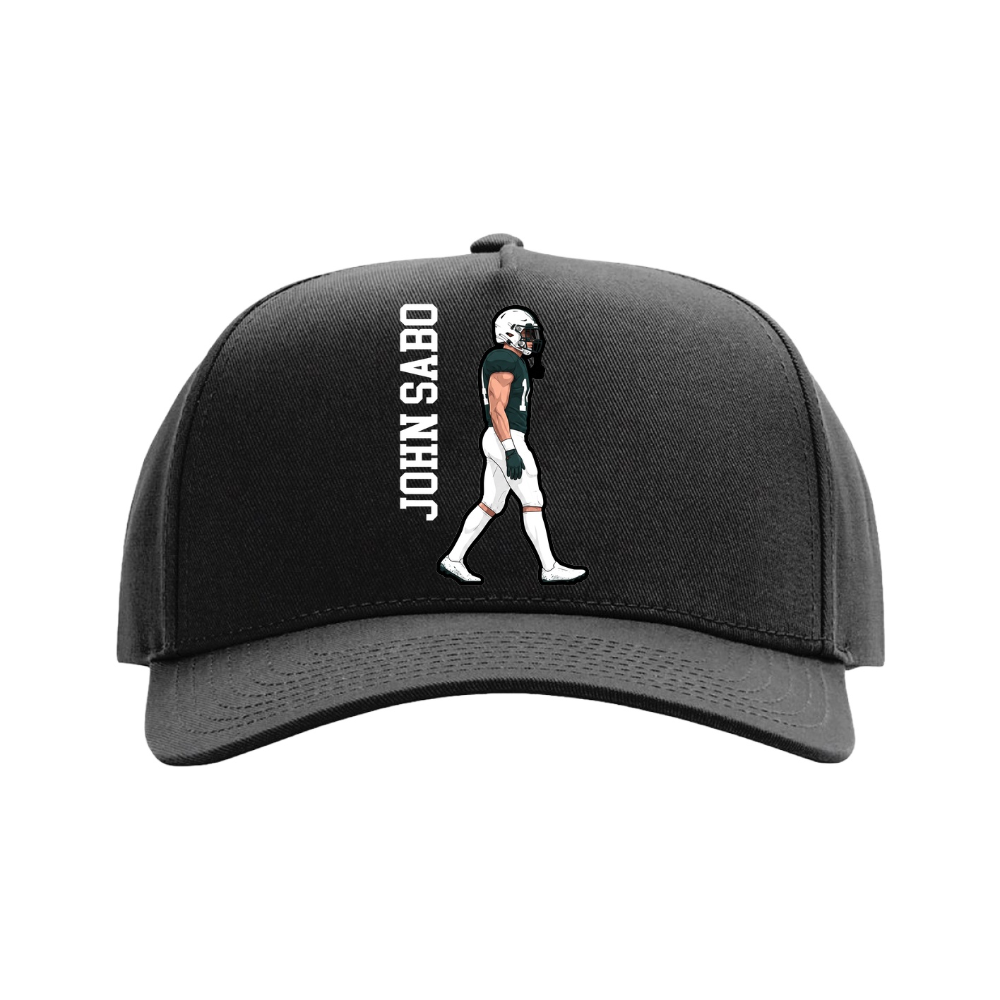 Full Fabric Five-Panel Champ Cap — Name Vertical in Black