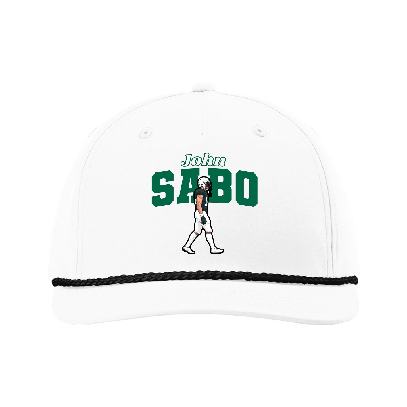 Five-Panel Classic Rope Cap — Name Arch in White