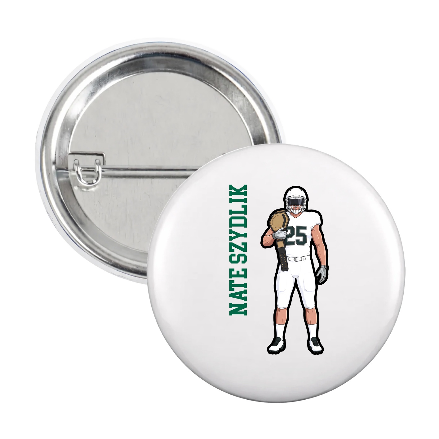 Game Day Button — Name Vertical in White