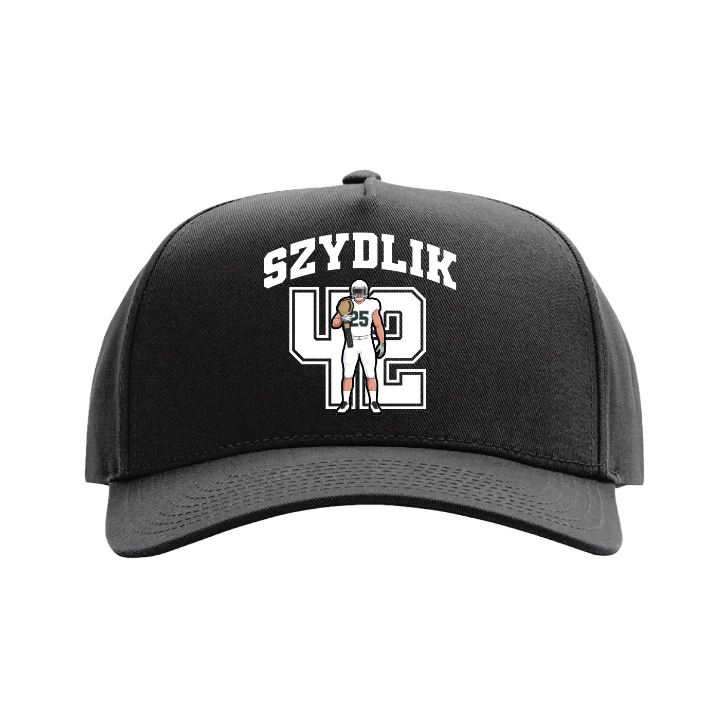 Full Fabric Five-Panel Champ Cap — Number in Black