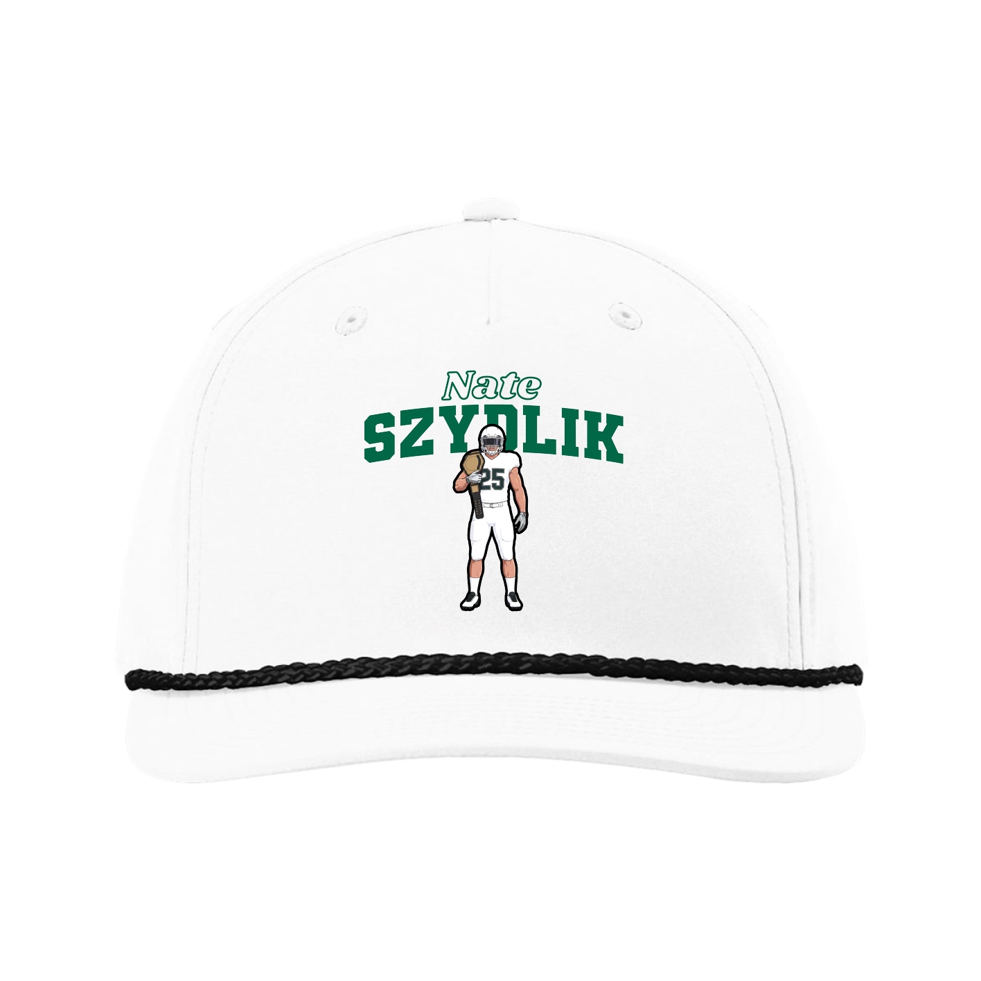 Five-Panel Classic Rope Cap — Name Arch in White
