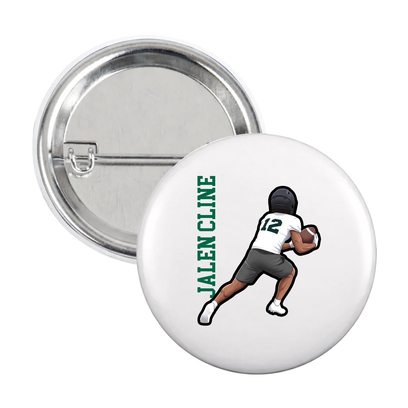 Game Day Button — Name Vertical in White