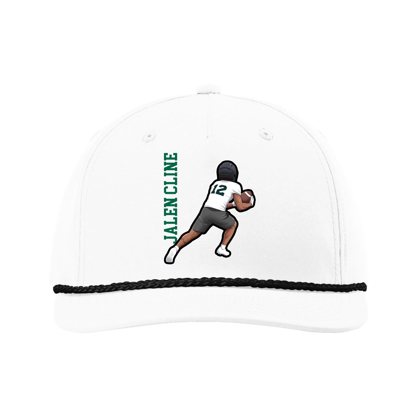 Five-Panel Classic Rope Cap — Name Vertical in White