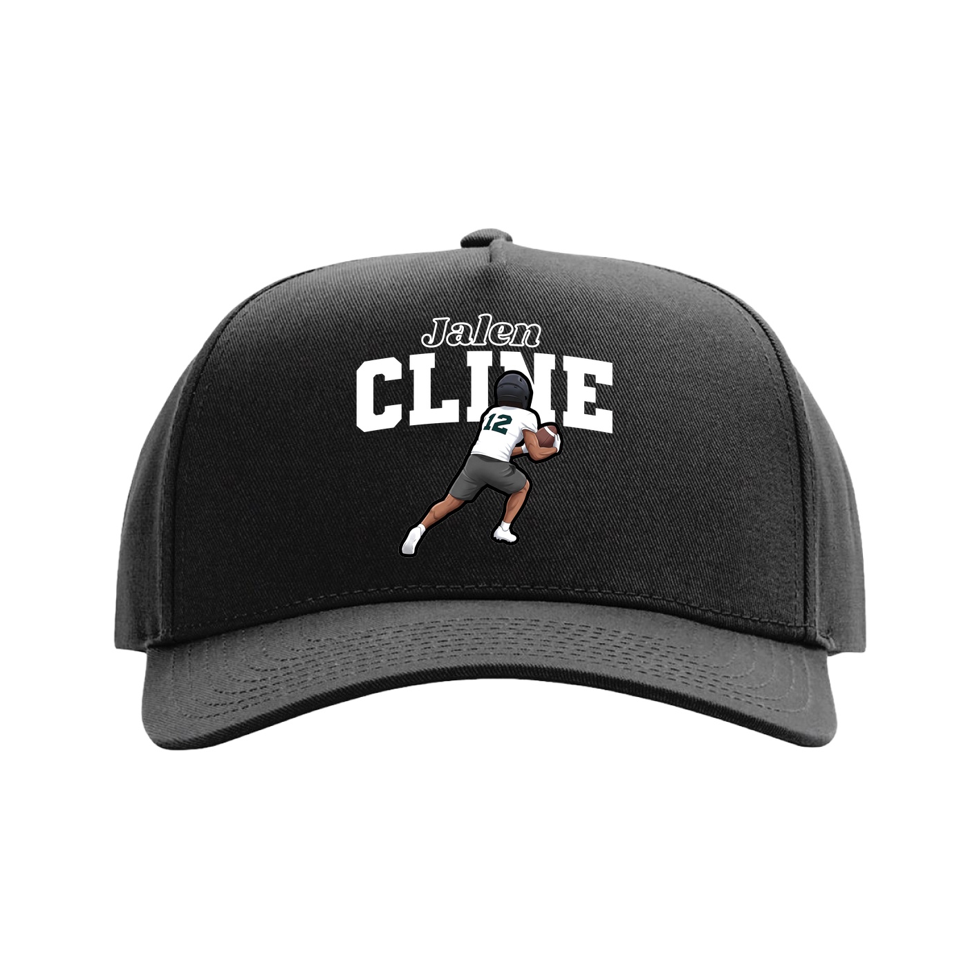 Full Fabric Five-Panel Champ Cap — Name Arch in Black