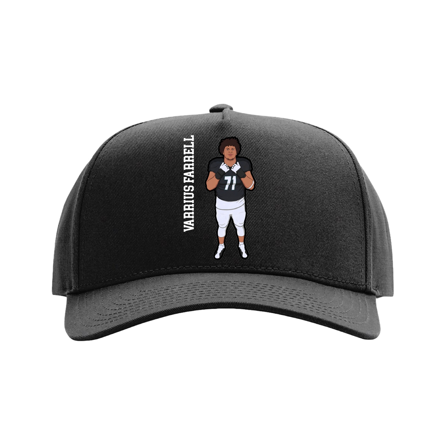 Full Fabric Five-Panel Champ Cap — Name Vertical in Black