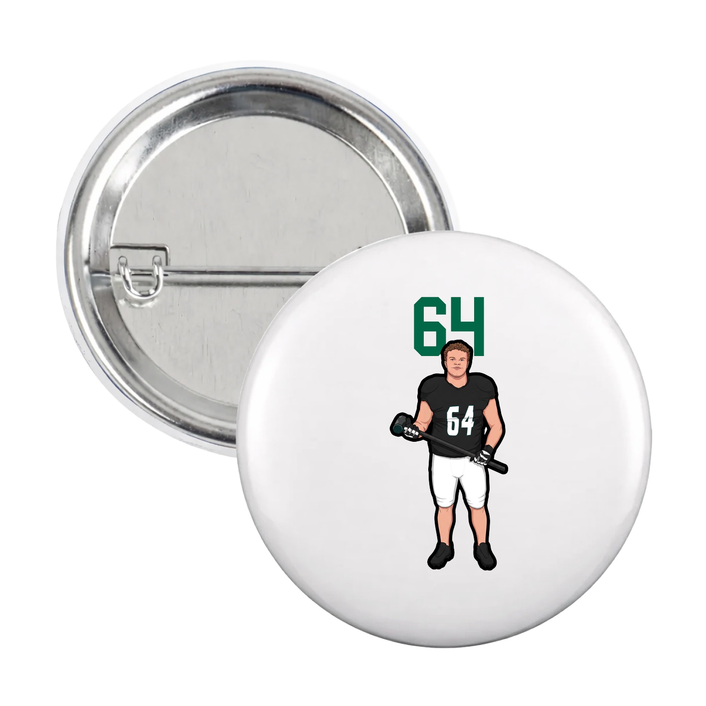 Game Day Button — Number Top in White