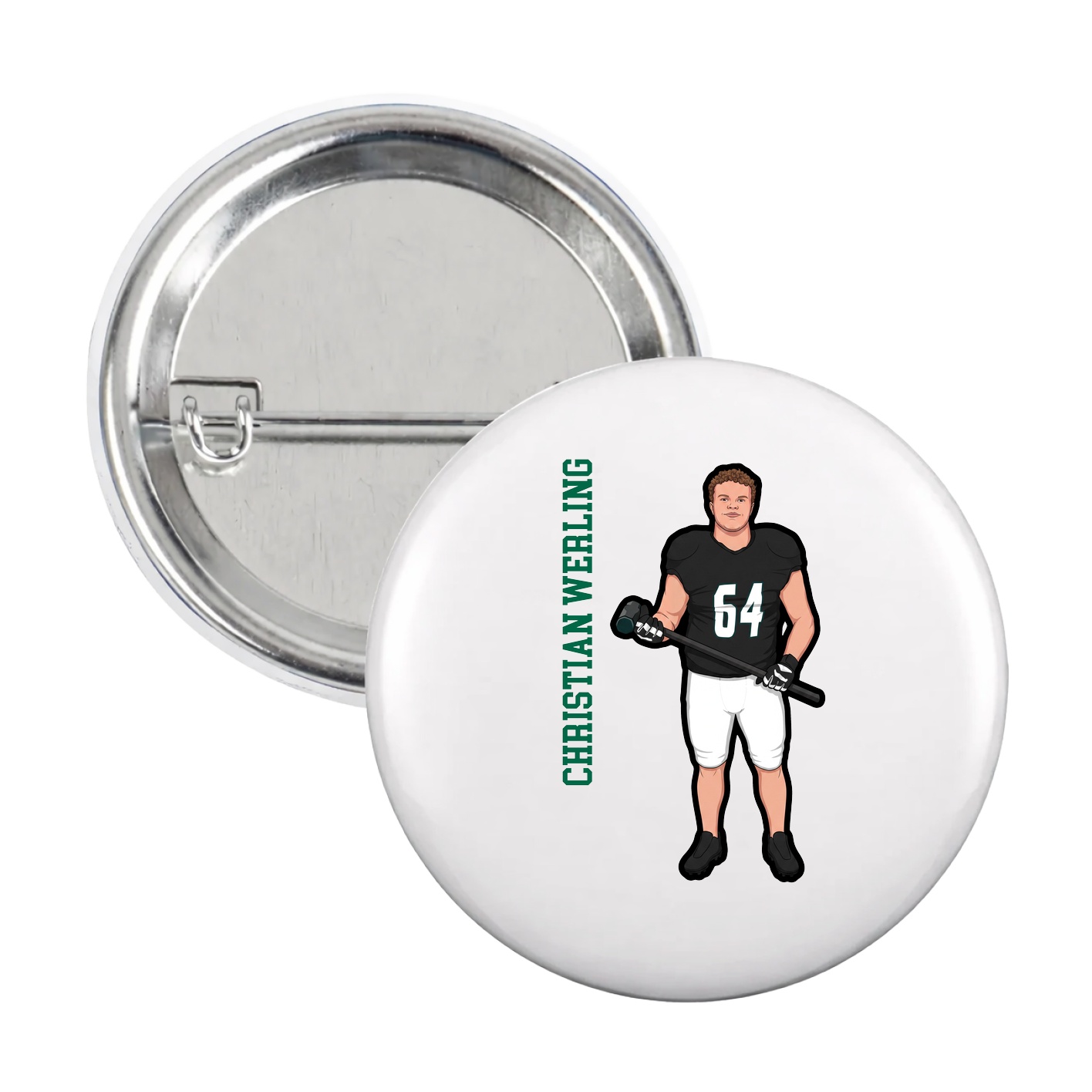 Game Day Button — Name Vertical in White