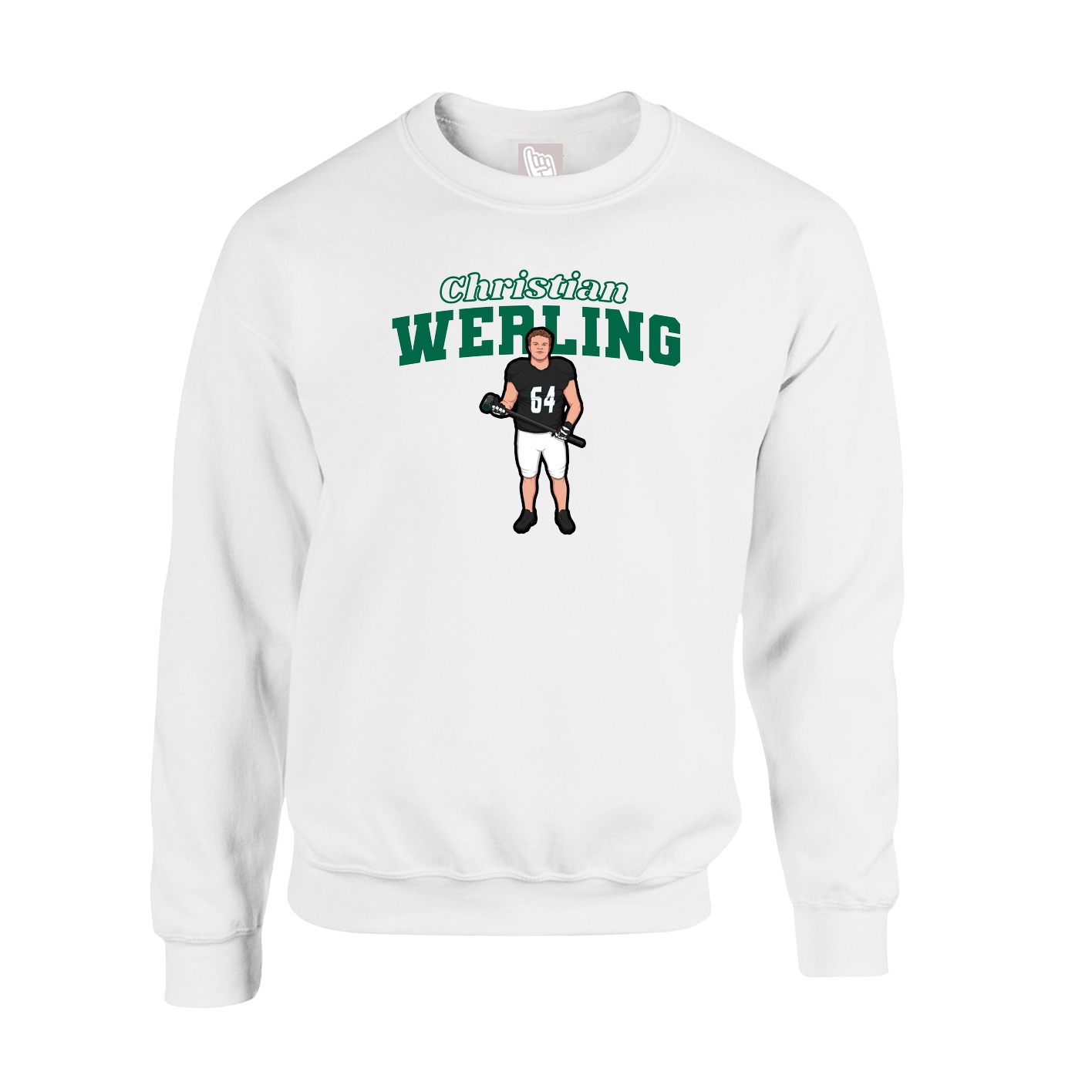 Fleece Crew — Name Arch in White