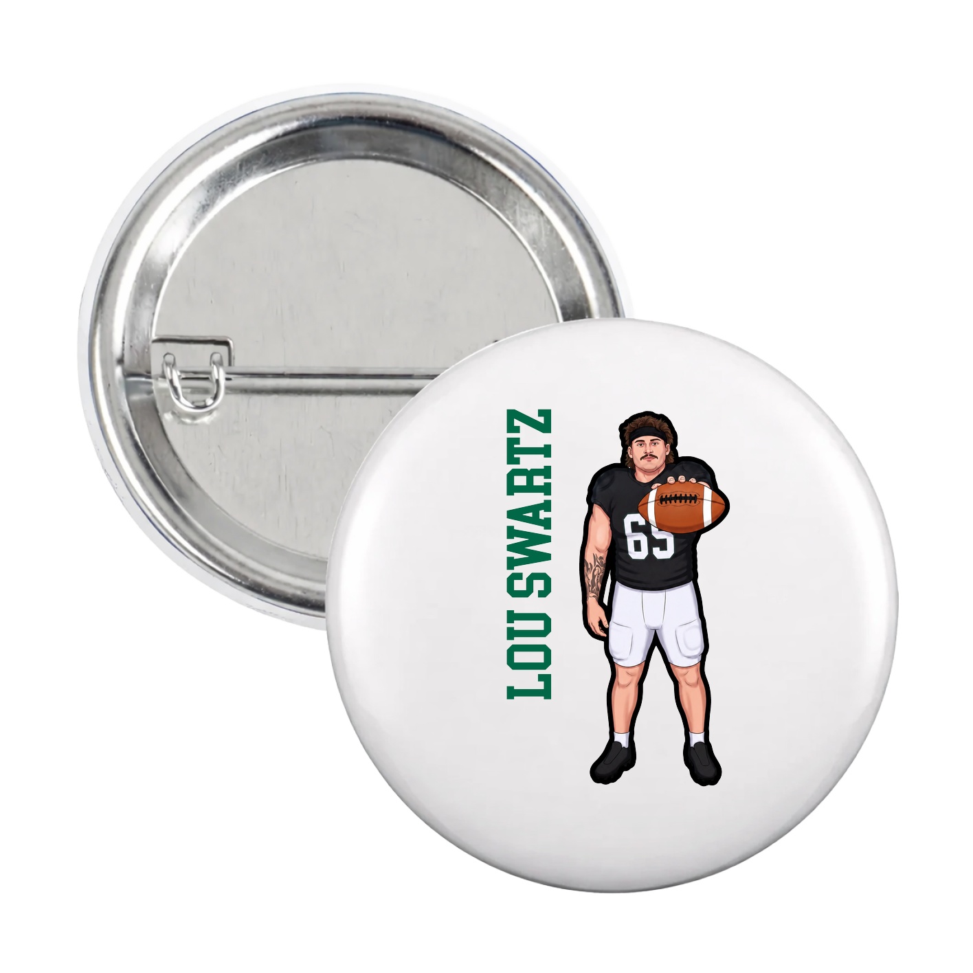 Game Day Button — Name Vertical in White