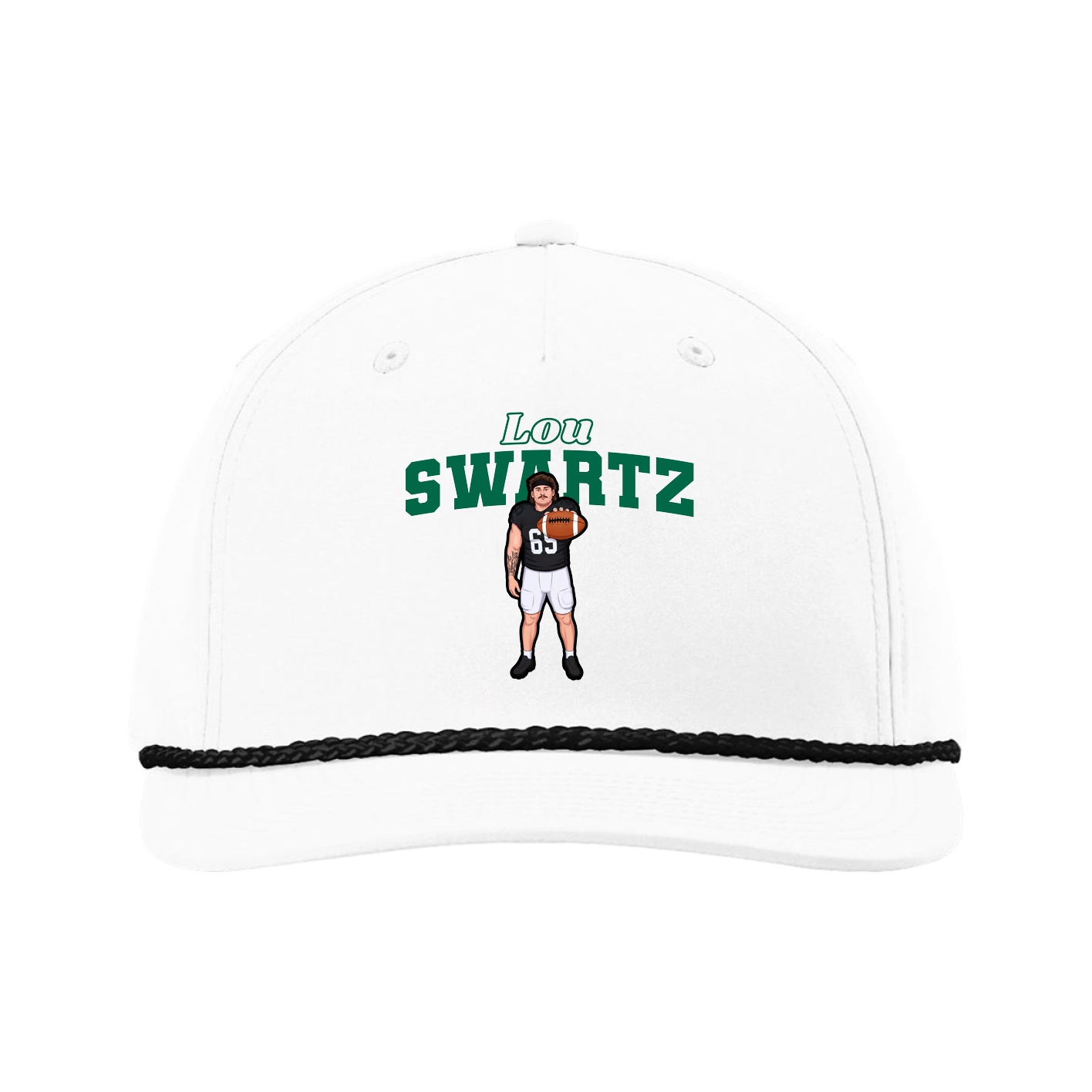 Five-Panel Classic Rope Cap — Name Arch in White