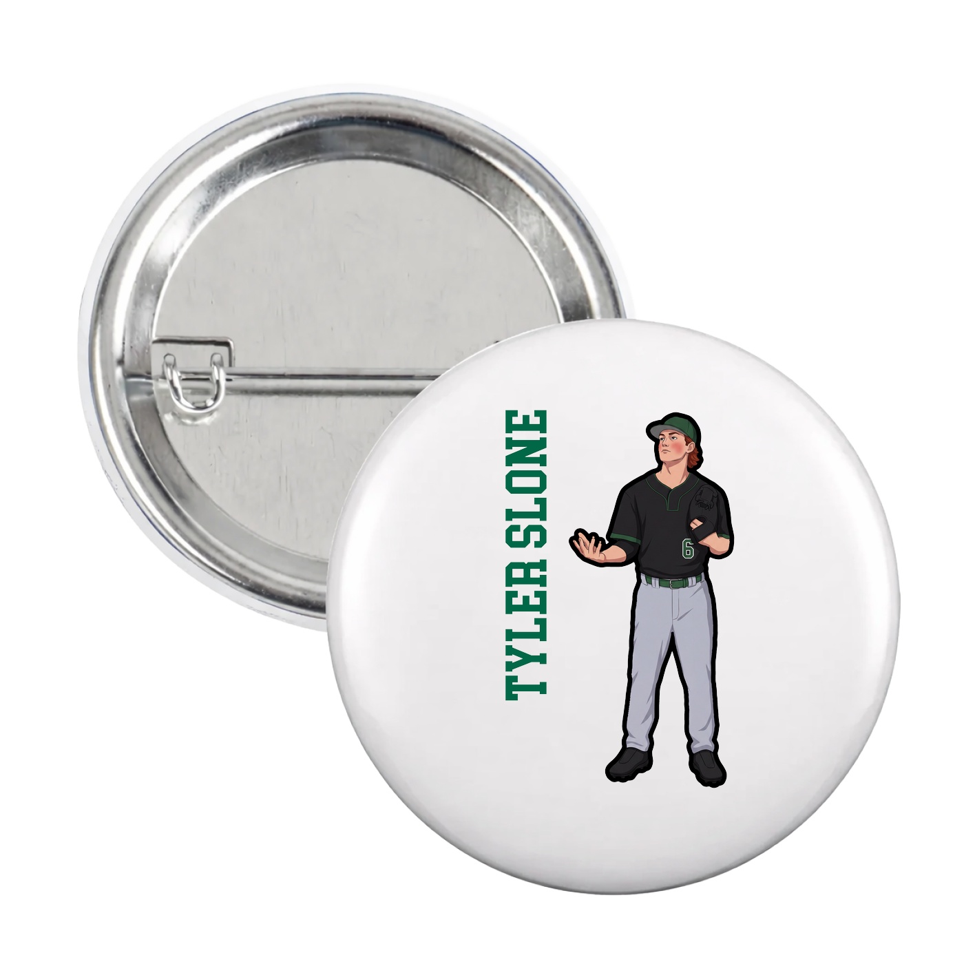 Game Day Button — Name Vertical in White