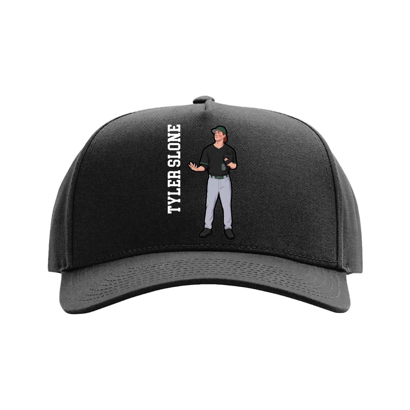 Full Fabric Five-Panel Champ Cap — Name Vertical in Black