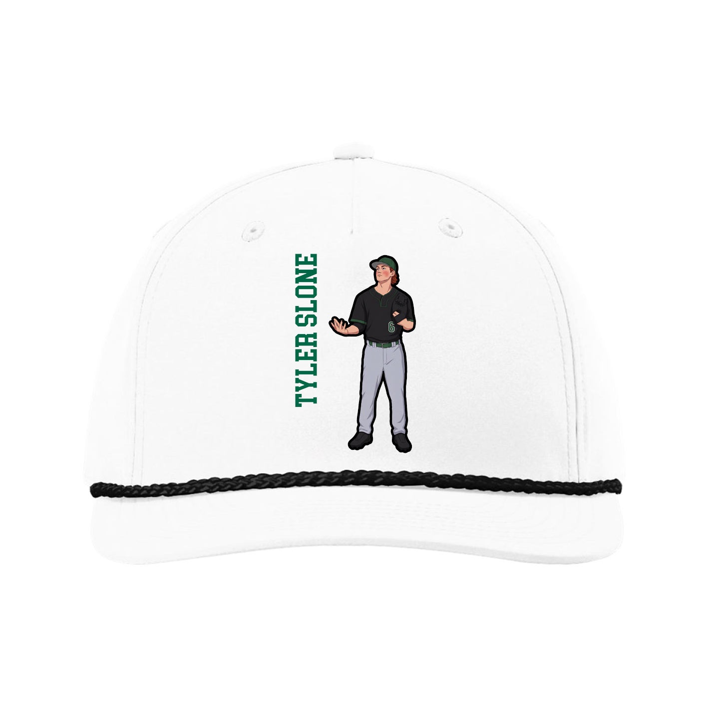 Five-Panel Classic Rope Cap — Name Vertical in White