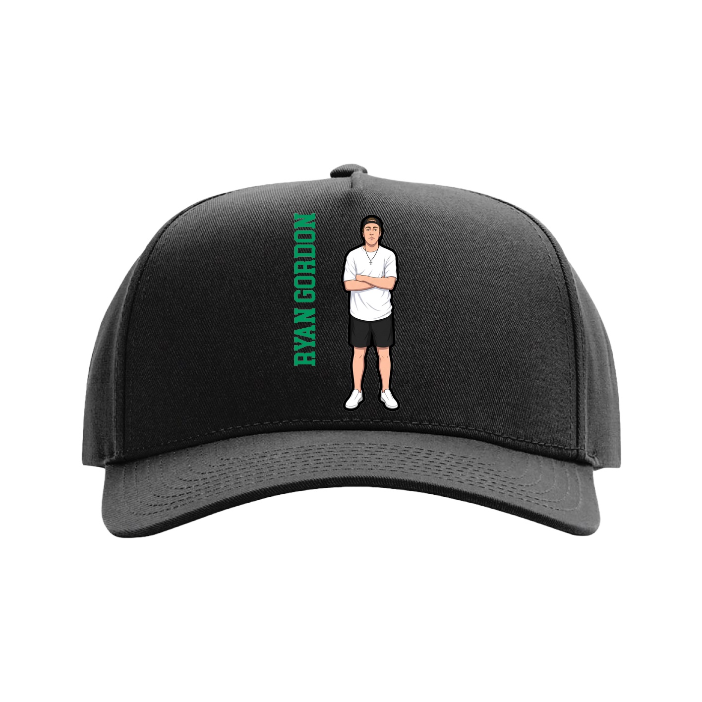 Full Fabric Five-Panel Champ Cap — Name Vertical in Black