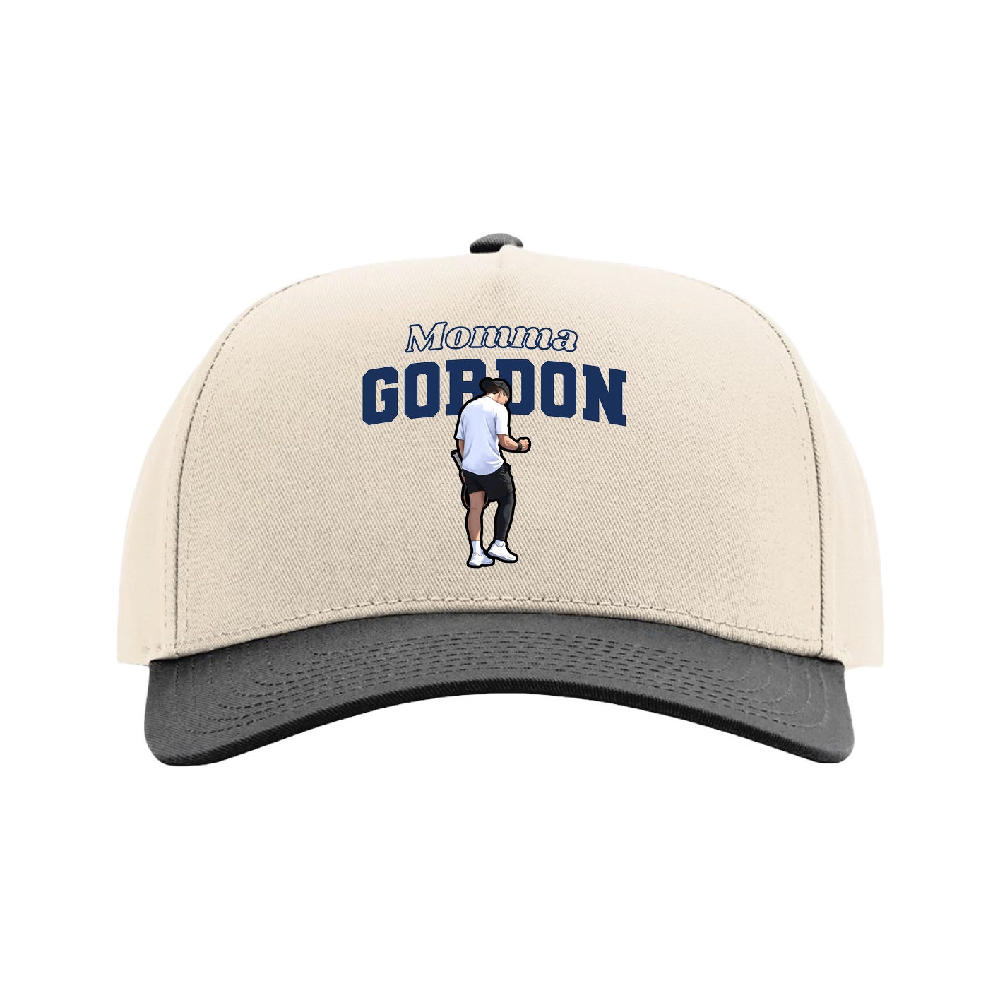 Full Fabric Five-Panel Champ Cap — Mothers Day Block in Cream/Black