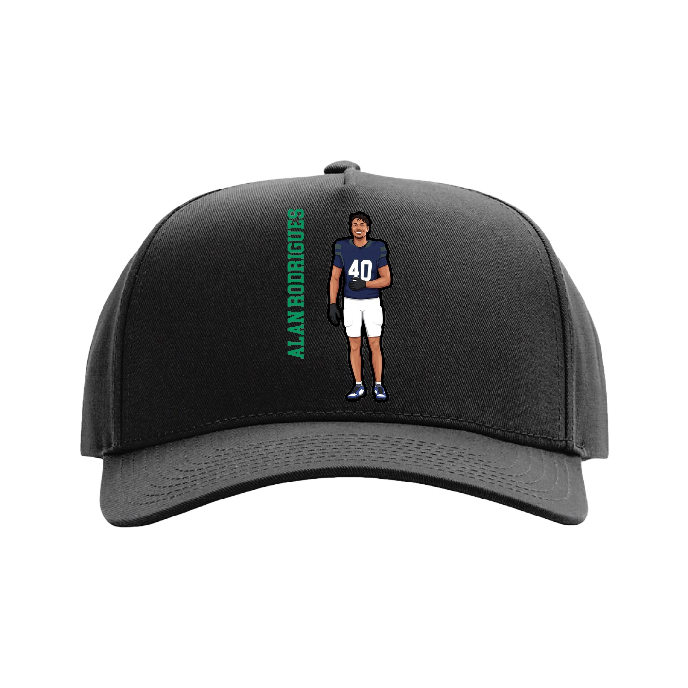 Full Fabric Five-Panel Champ Cap — Name Vertical in Black