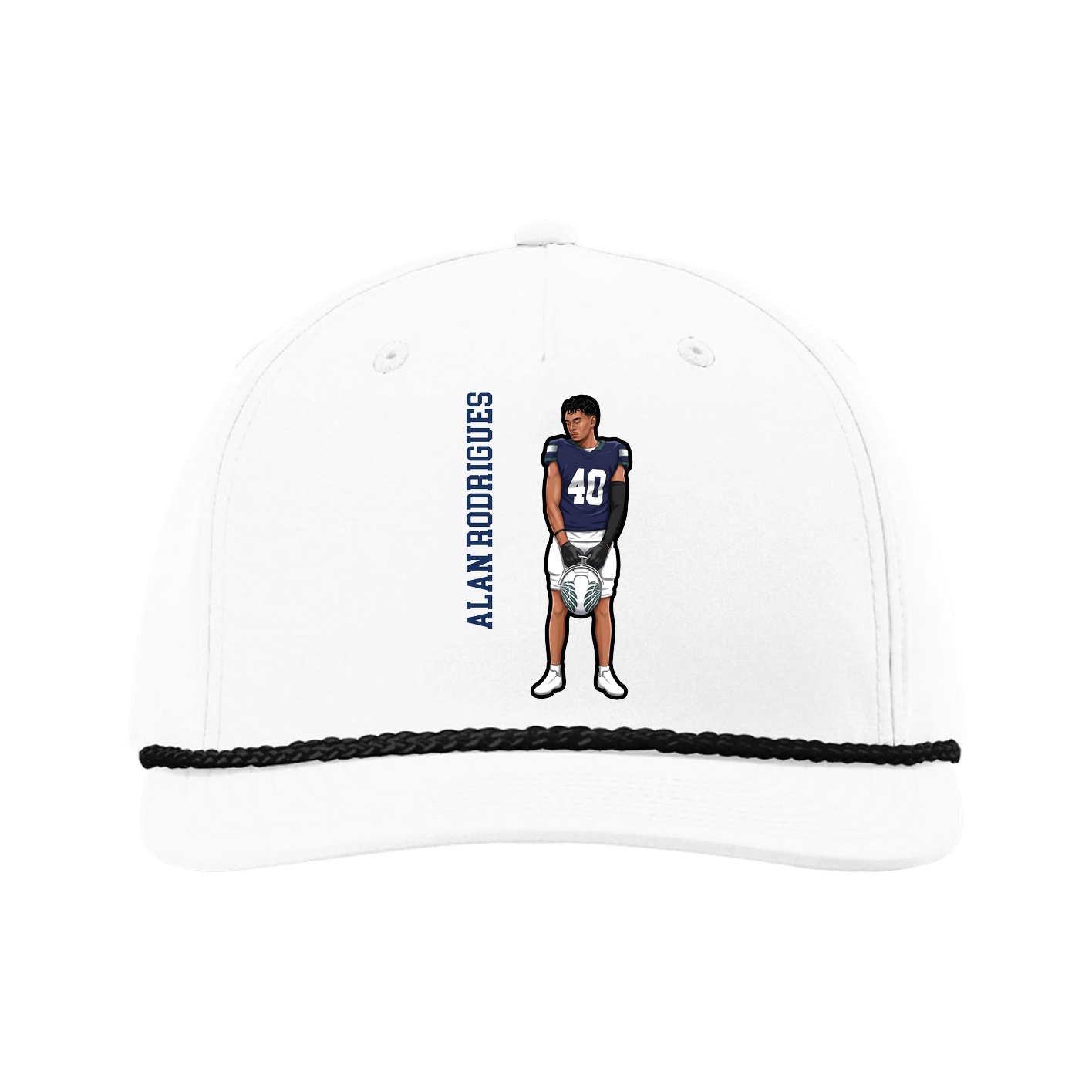 Five-Panel Classic Rope Cap — Name Vertical in White