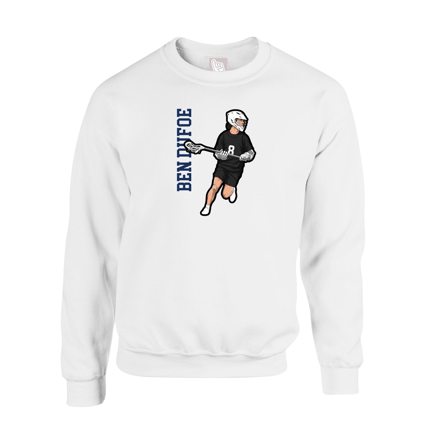 Fleece Crew — Name Vertical in White