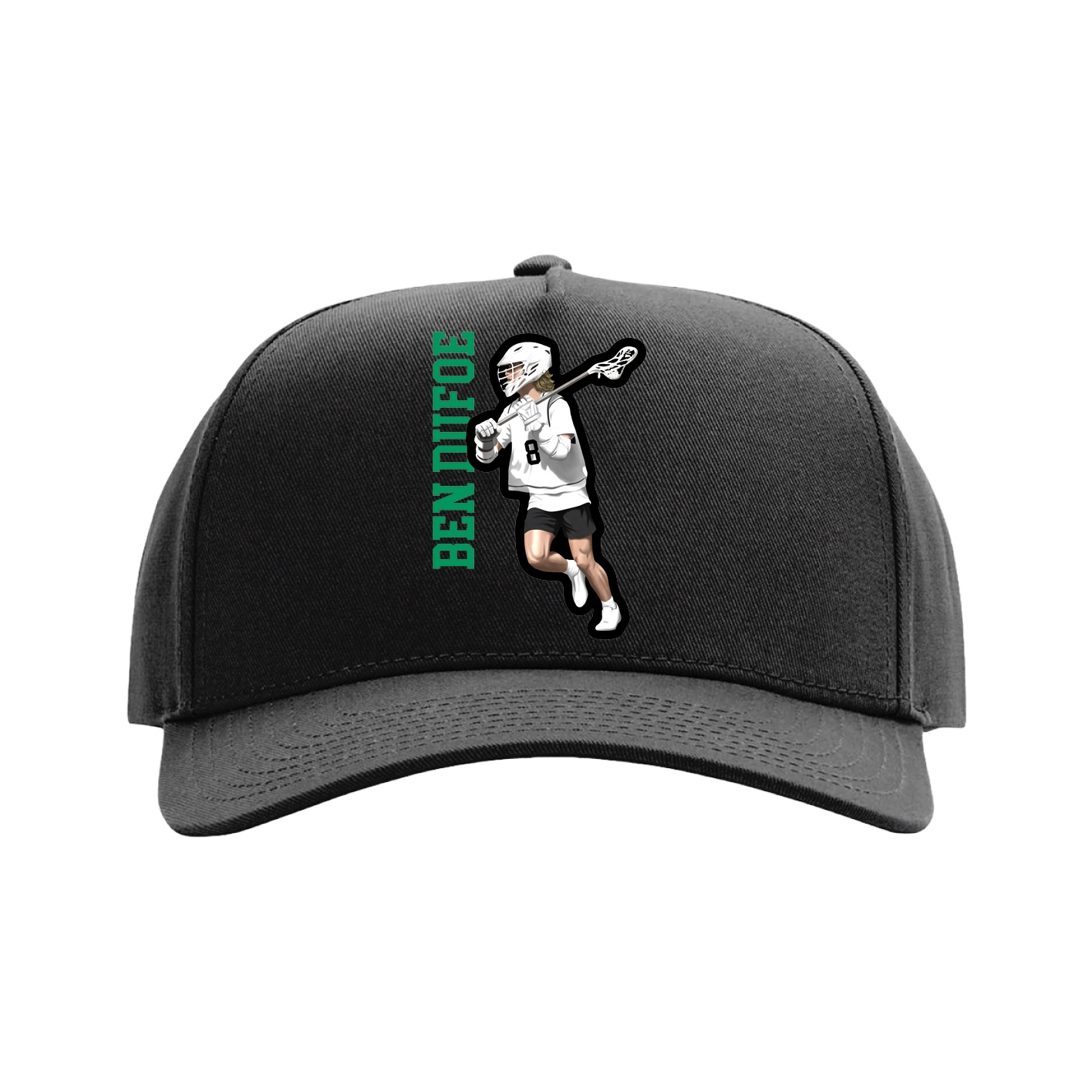 Full Fabric Five-Panel Champ Cap — Name Vertical in Black