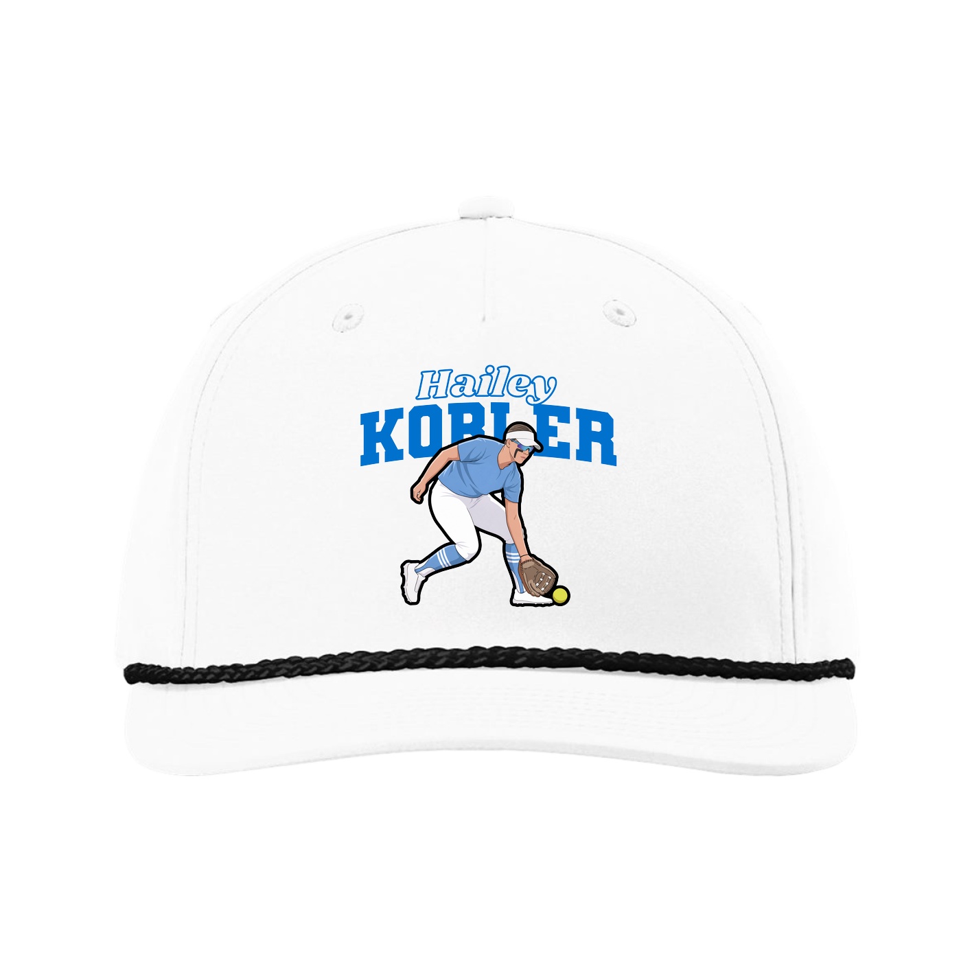Five-Panel Classic Rope Cap — Name Arch in White
