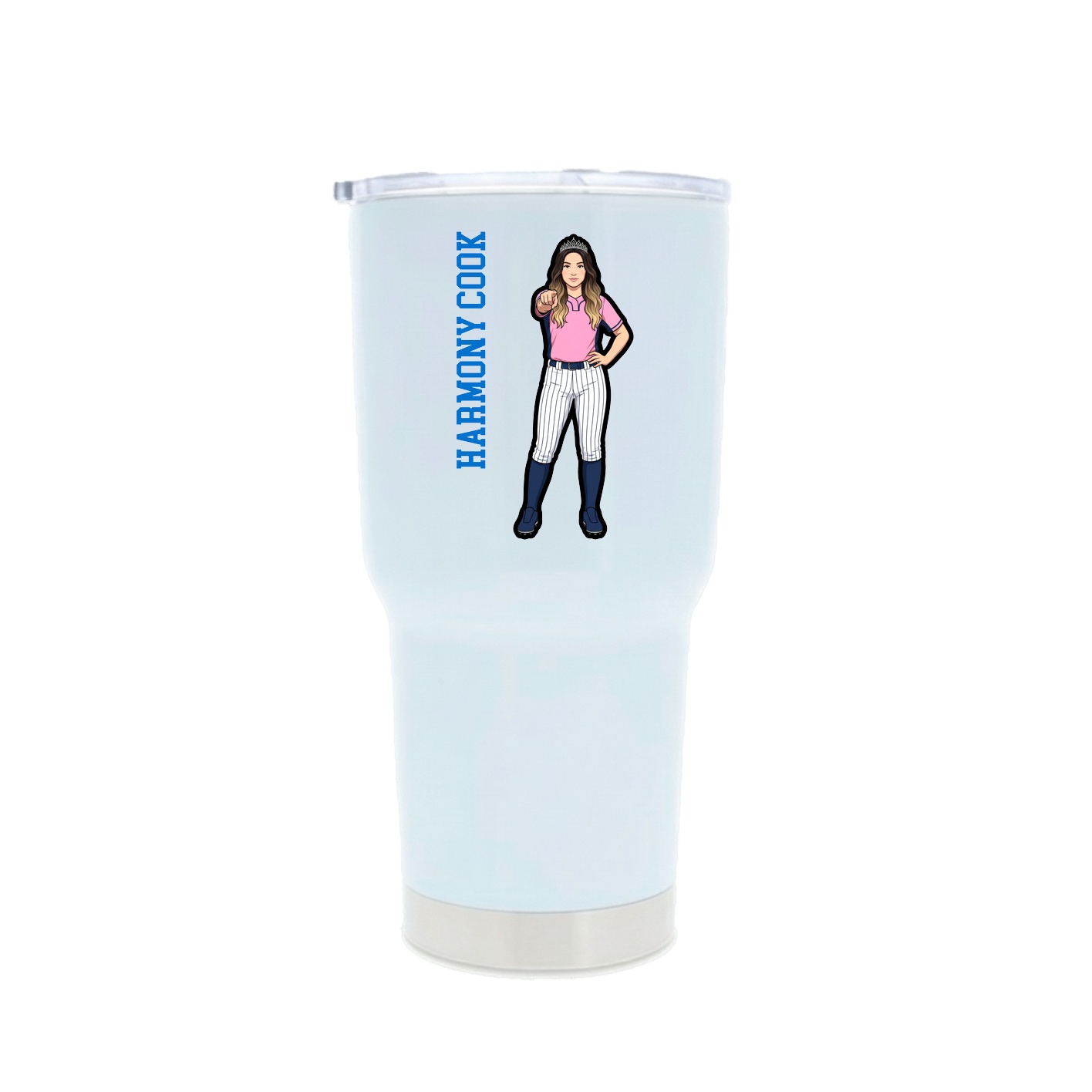 30oz Stainless Steel Tumbler — Name Vertical in White