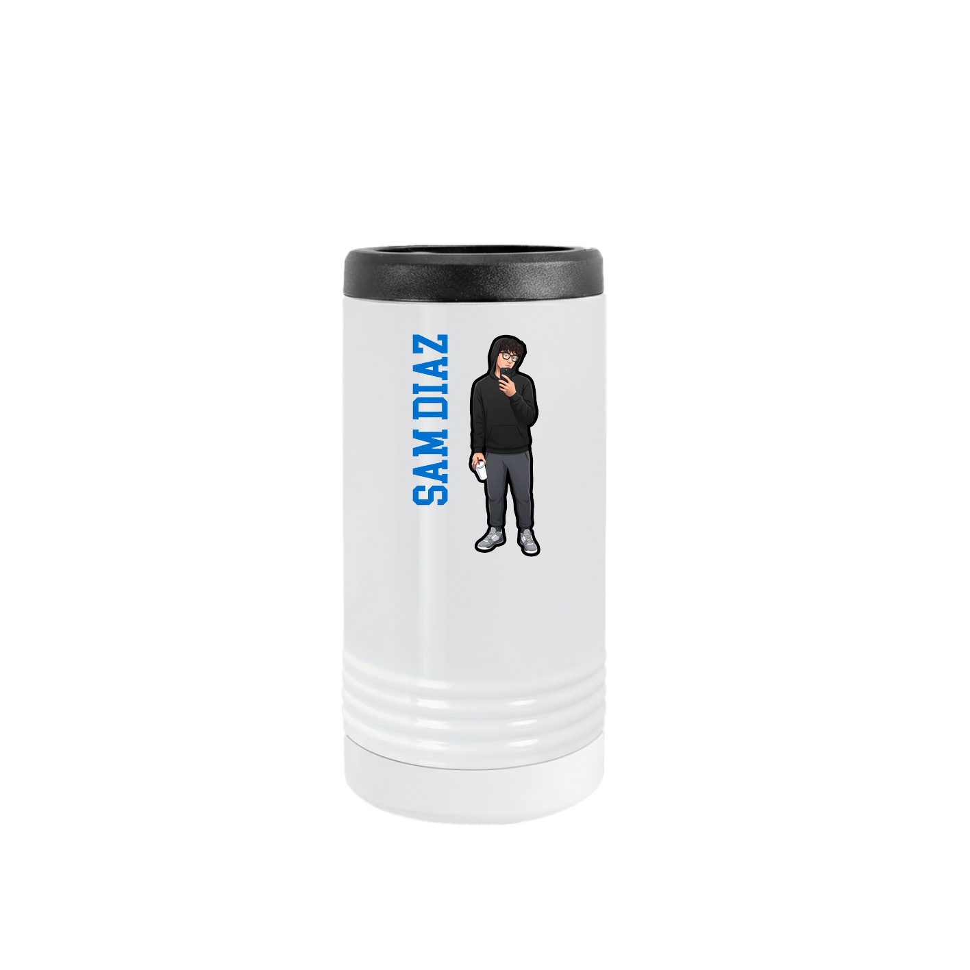 Slim Beverage Holder — Name Vertical in White