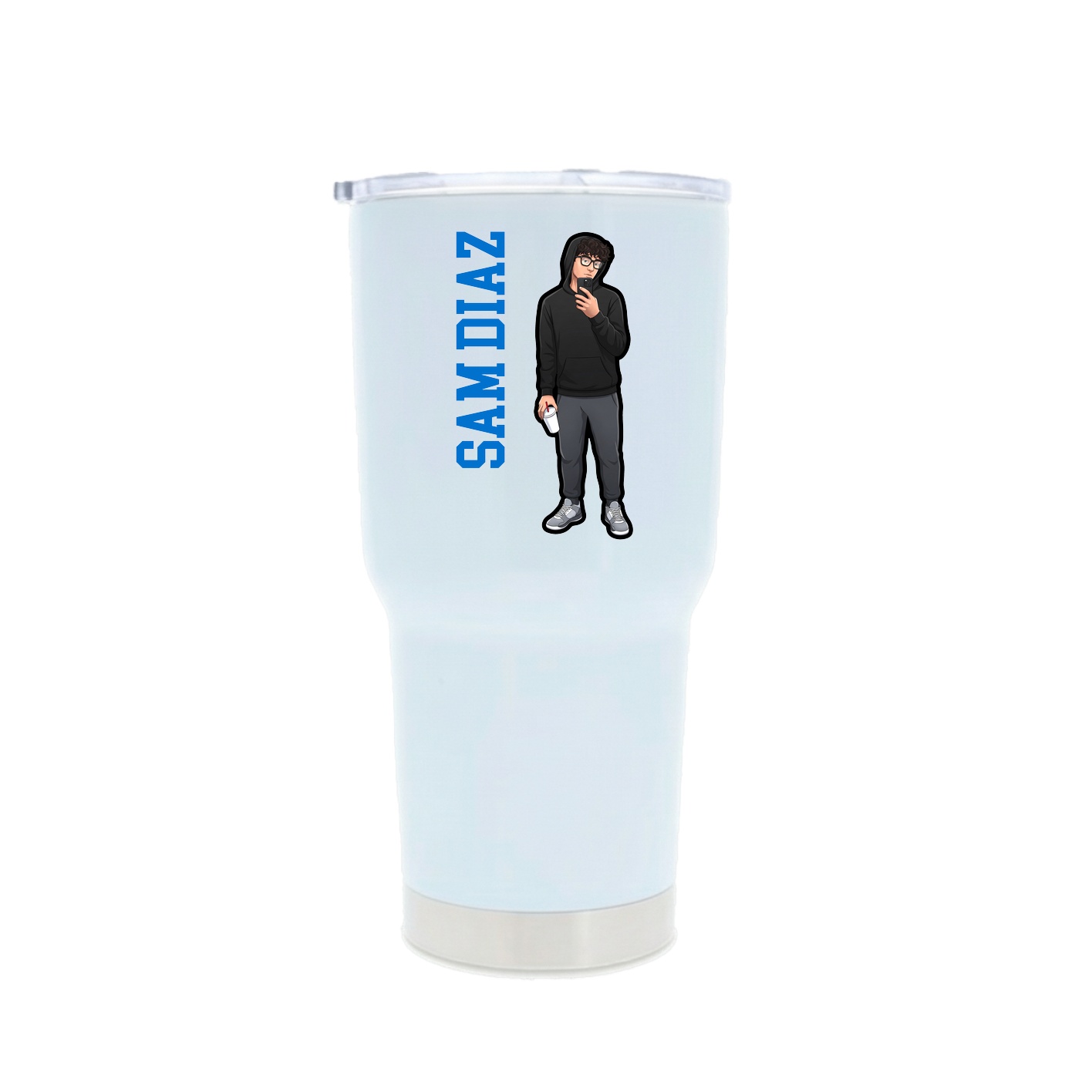 30oz Stainless Steel Tumbler — Name Vertical in White
