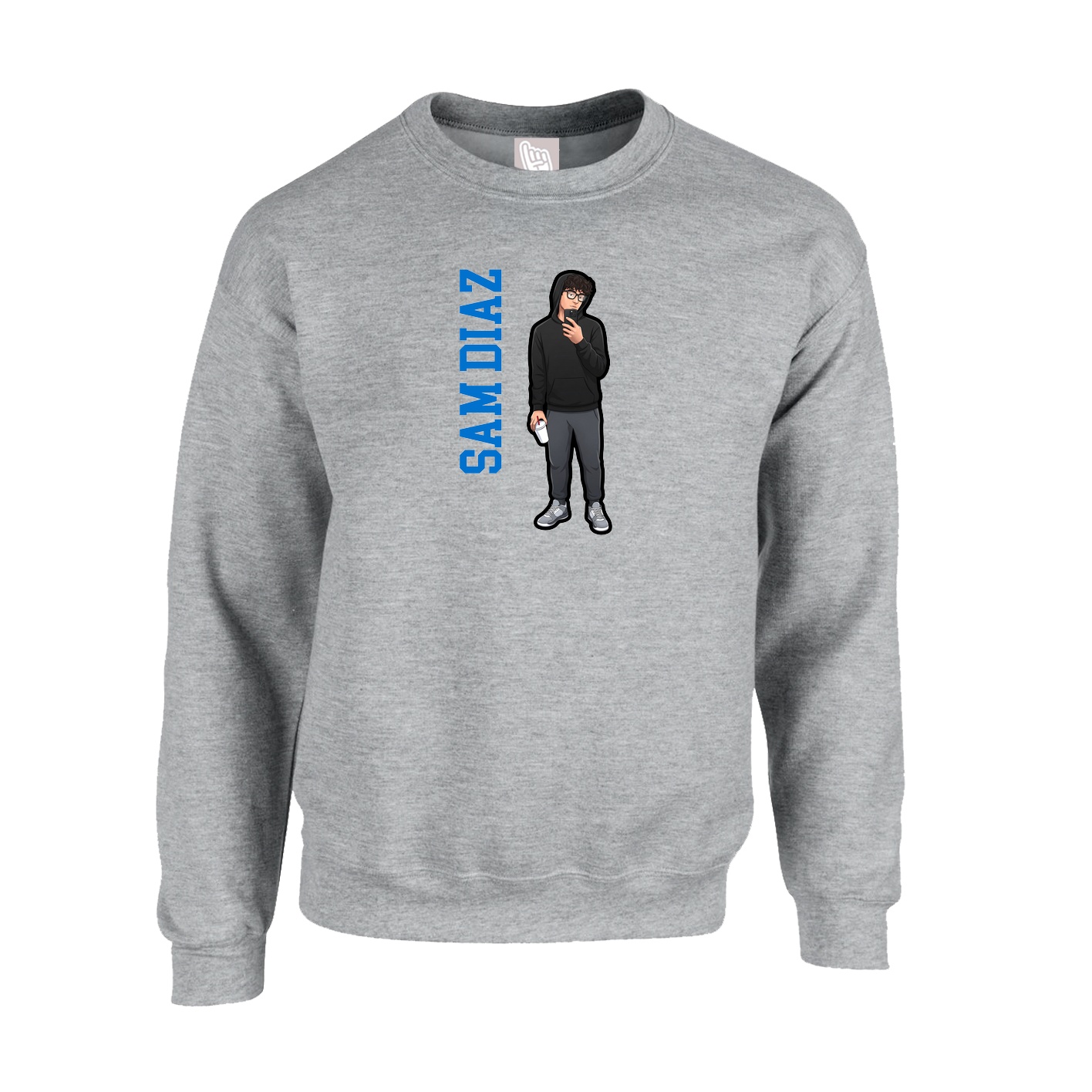 Fleece Crew — Name Vertical in Grey
