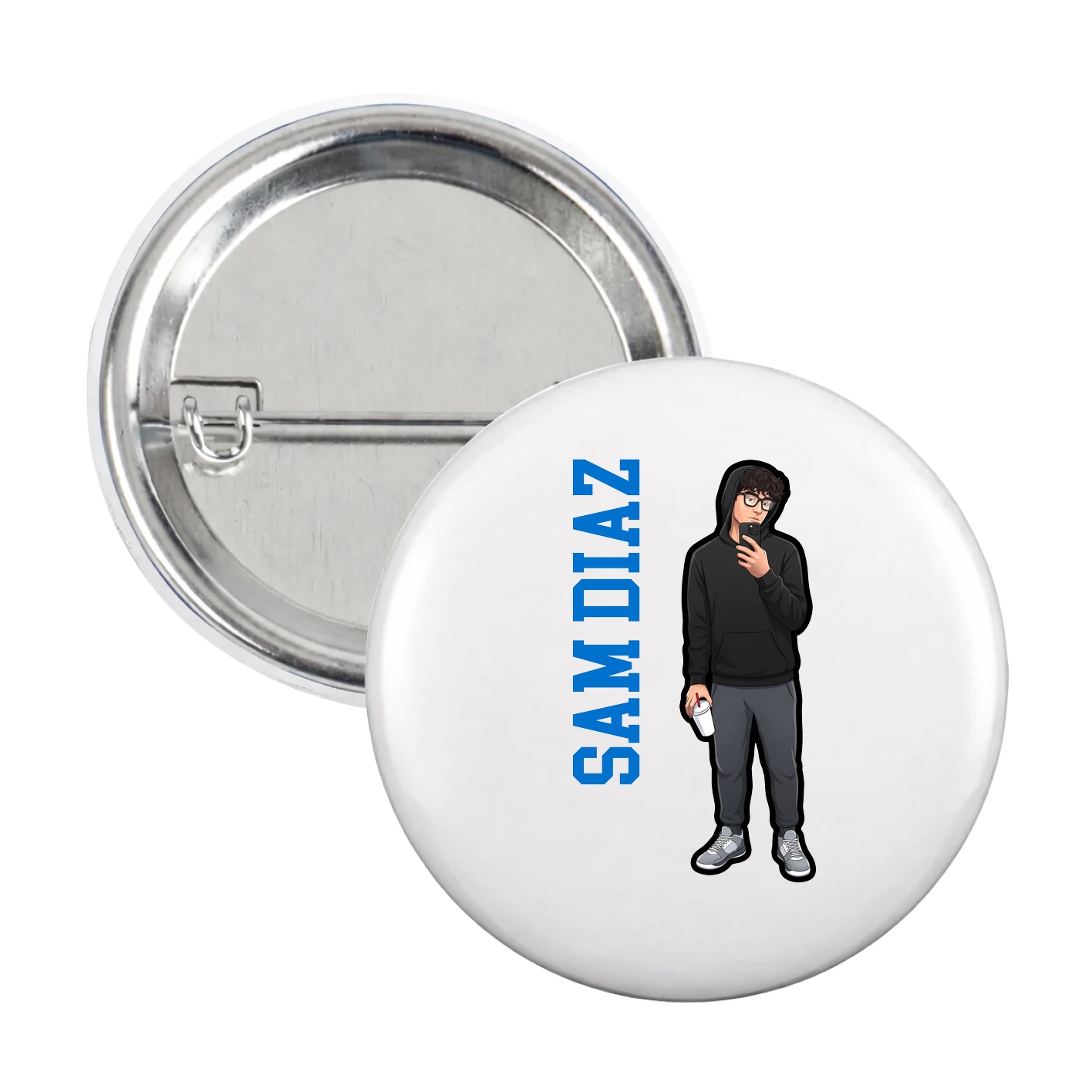 Game Day Button — Name Vertical in White