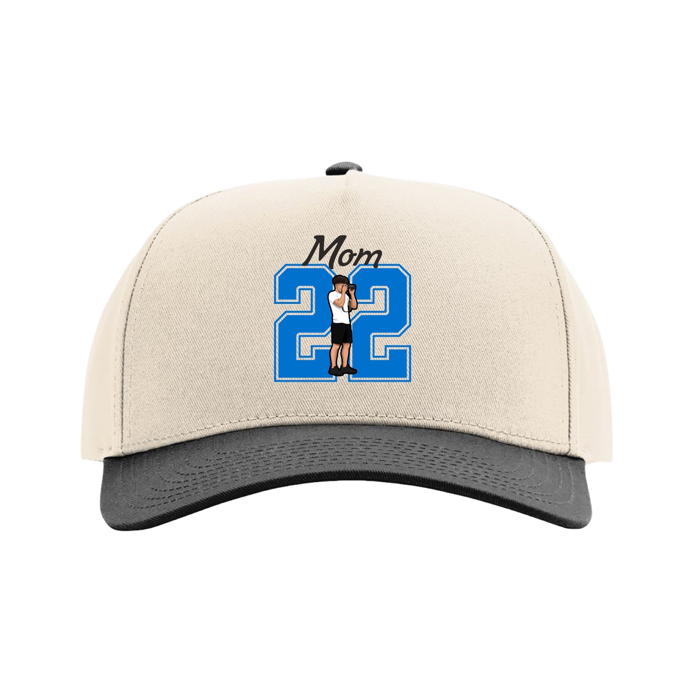 Full Fabric Five-Panel Champ Cap — Mothers Day Shirsey in Cream/Black