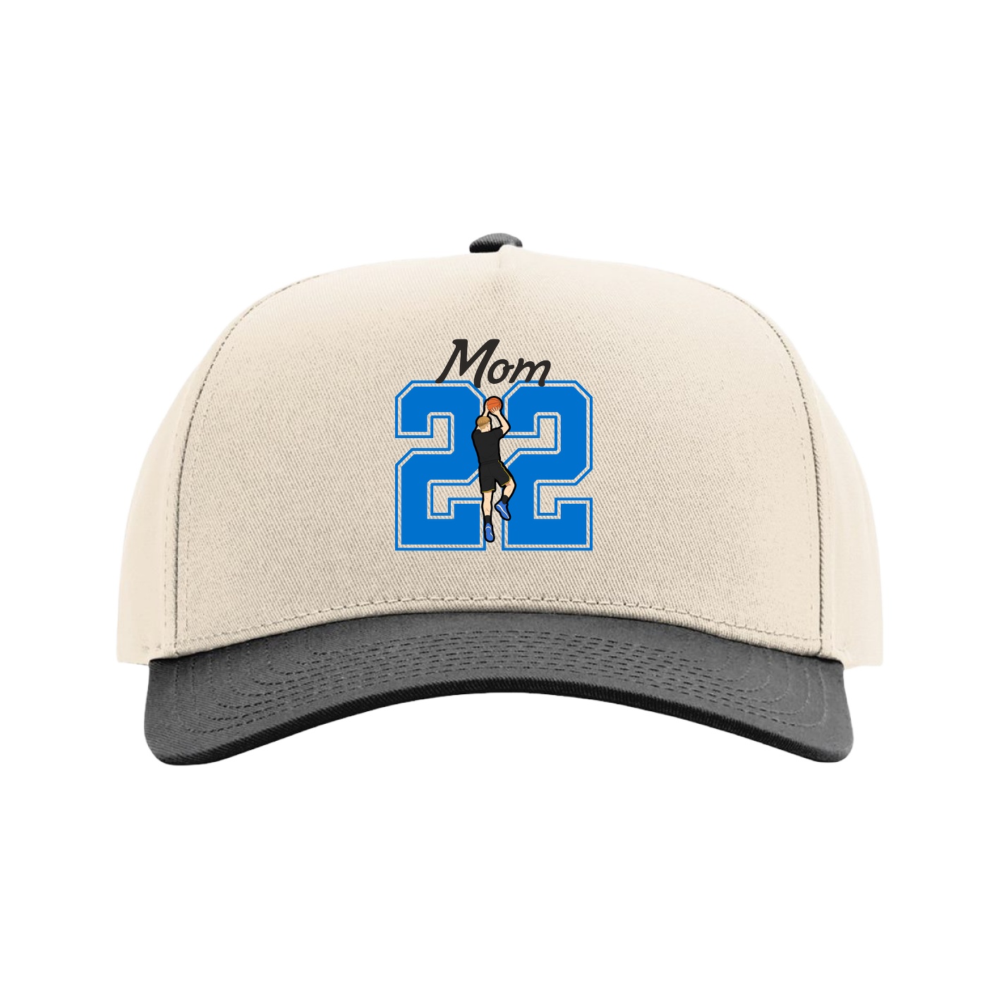 Full Fabric Five-Panel Champ Cap — Mothers Day Shirsey in Cream/Black