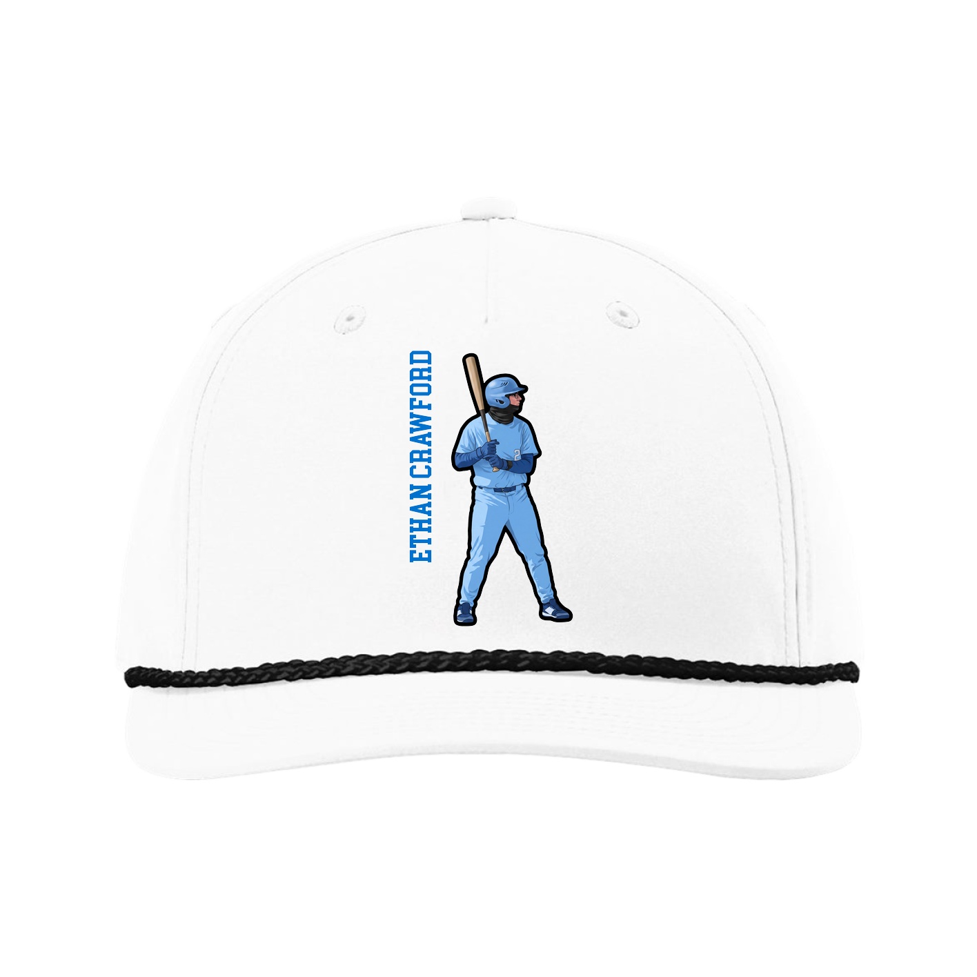 Five-Panel Classic Rope Cap — Name Vertical in White