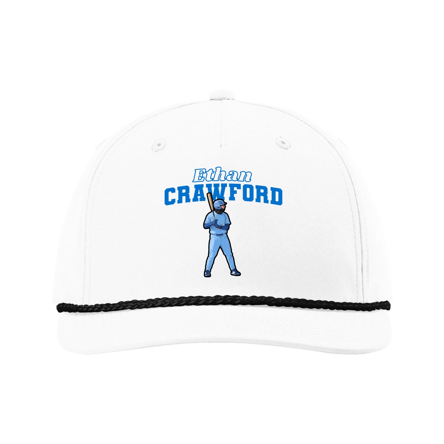 Five-Panel Classic Rope Cap — Name Arch in White