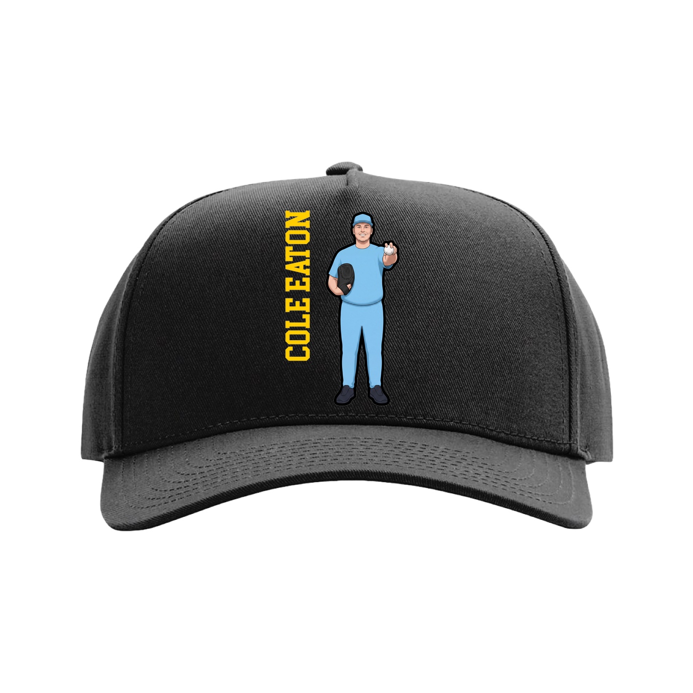 Full Fabric Five-Panel Champ Cap — Name Vertical in Black