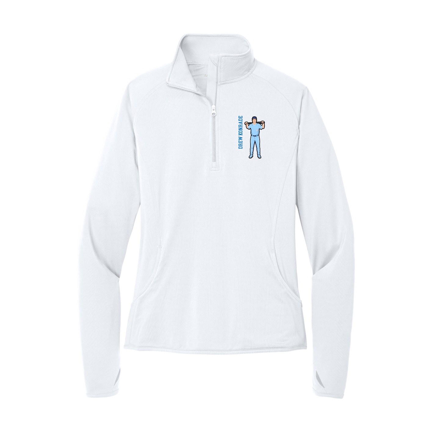Women's Q-Zip Pullover — Name Vertical in White