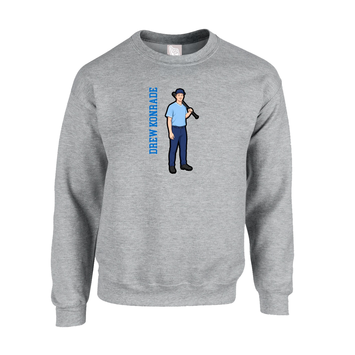Fleece Crew — Name Vertical in Grey
