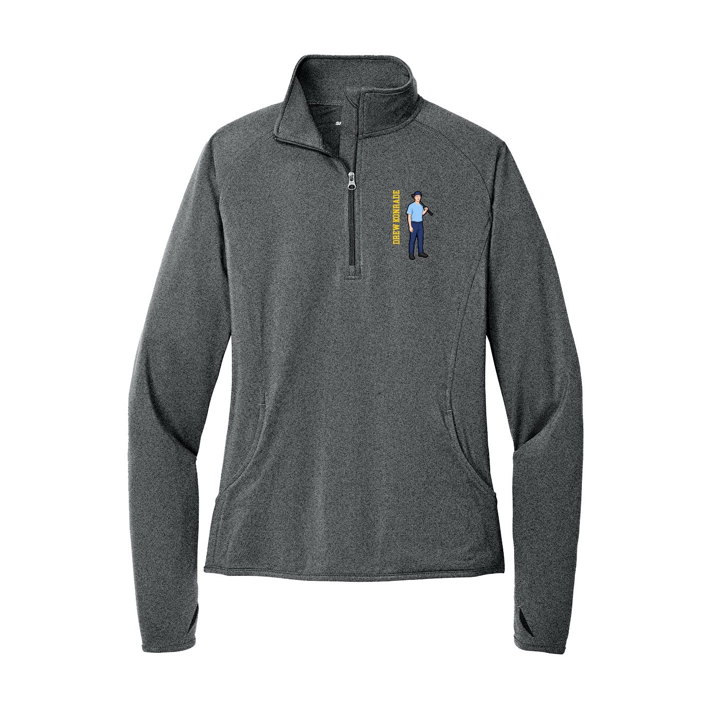 Women's Q-Zip Pullover — Name Vertical in Grey