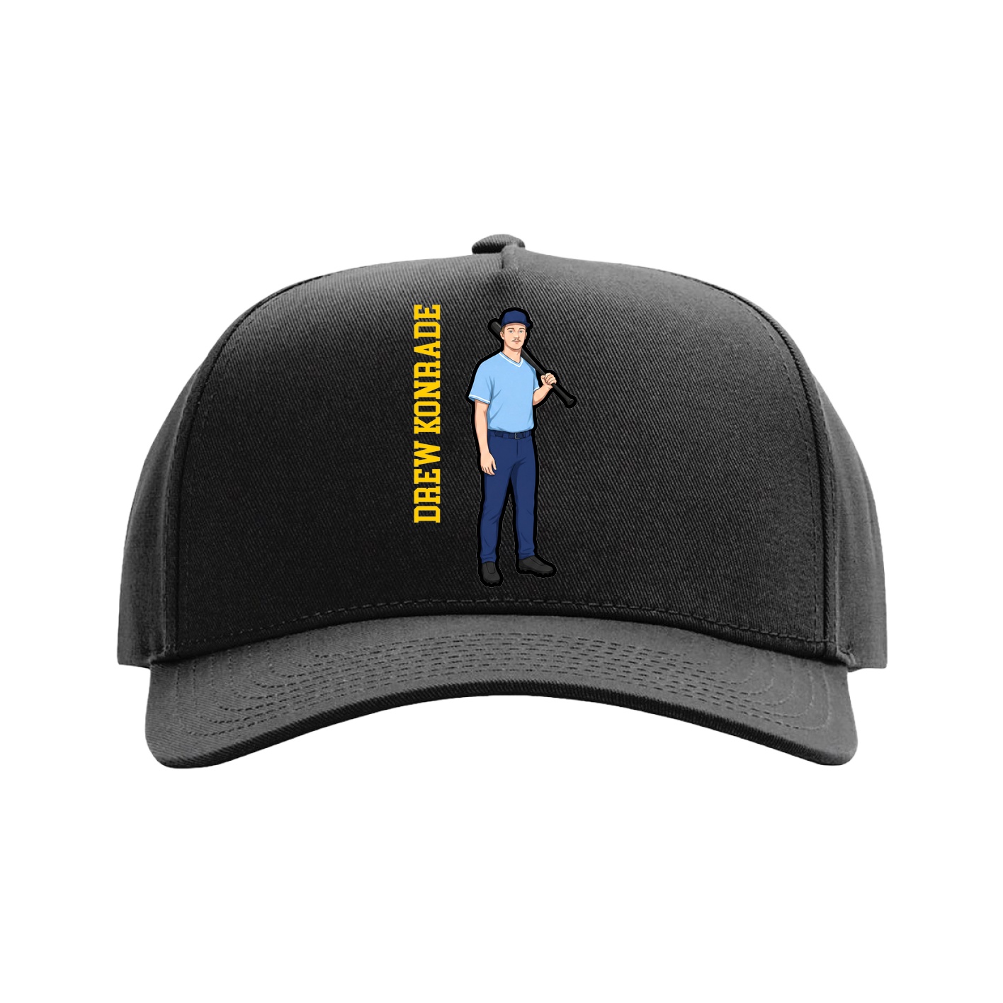 Full Fabric Five-Panel Champ Cap — Name Vertical in Black