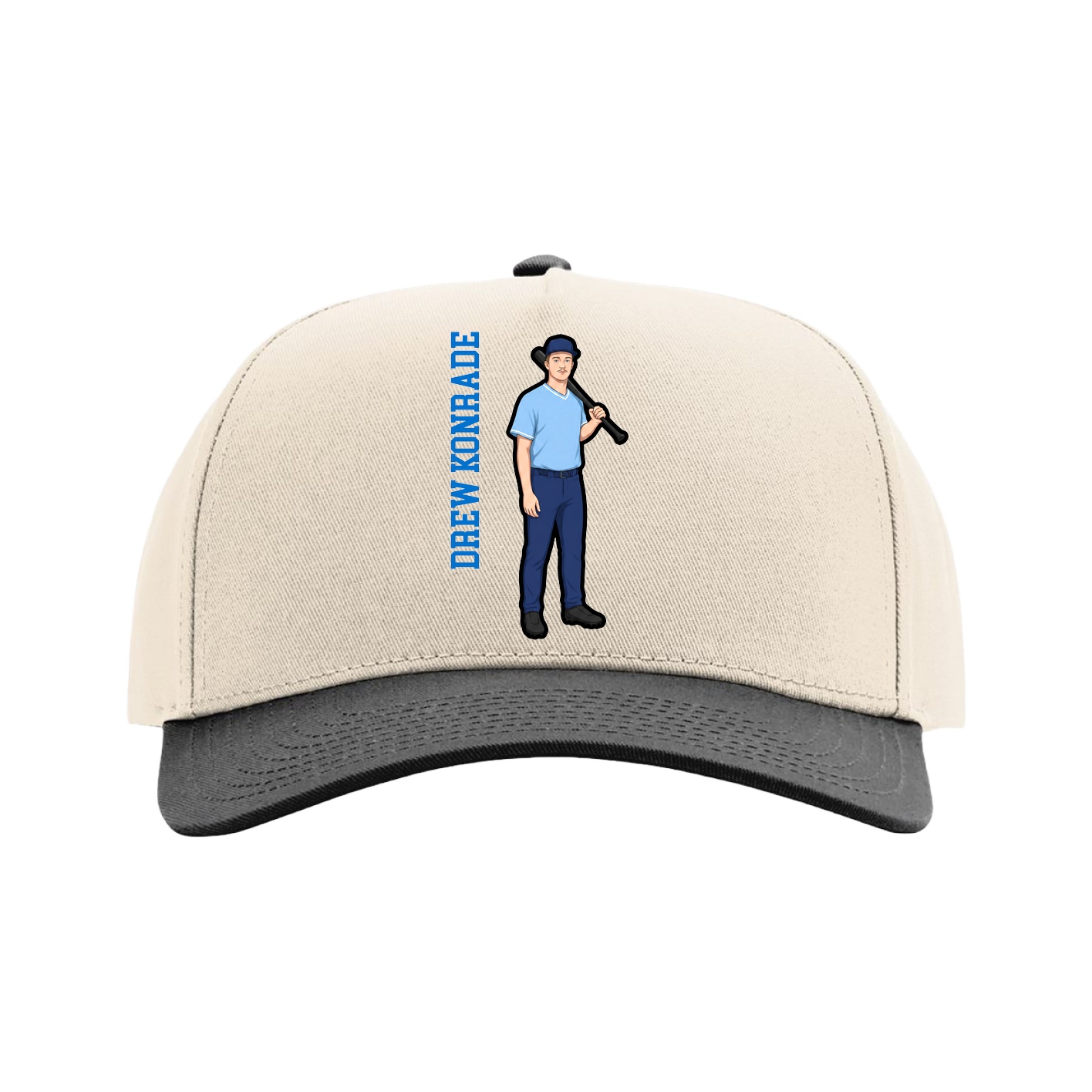 Full Fabric Five-Panel Champ Cap — Name Vertical in Cream/Black