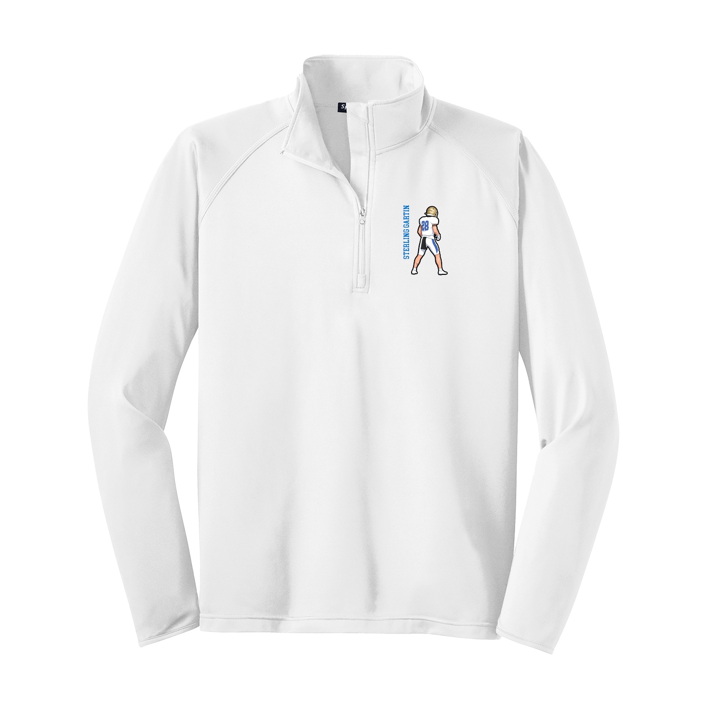 Q-Zip Pullover — Name Vertical in White