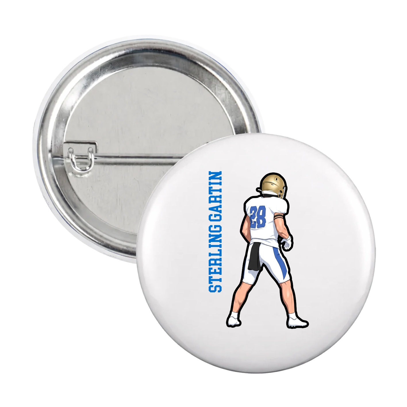 Game Day Button — Name Vertical in White