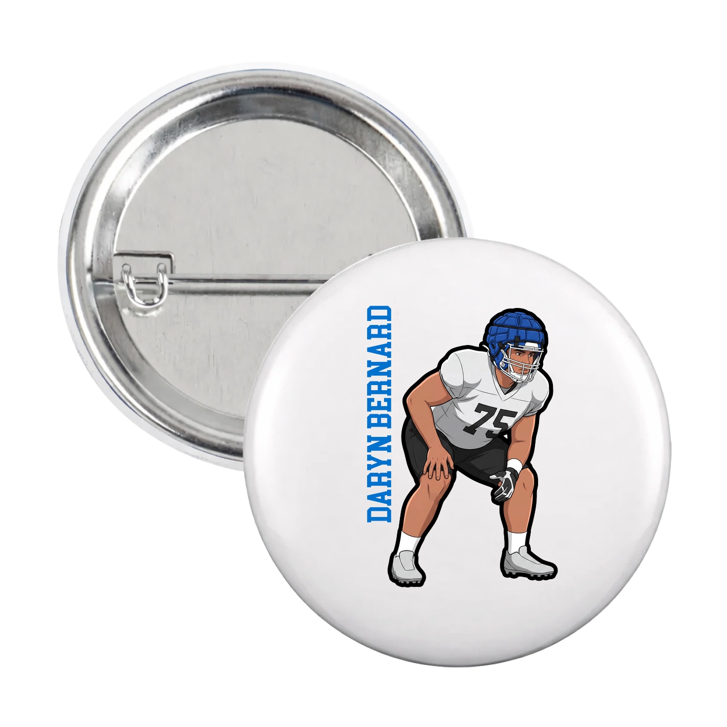 Game Day Button — Name Vertical in White