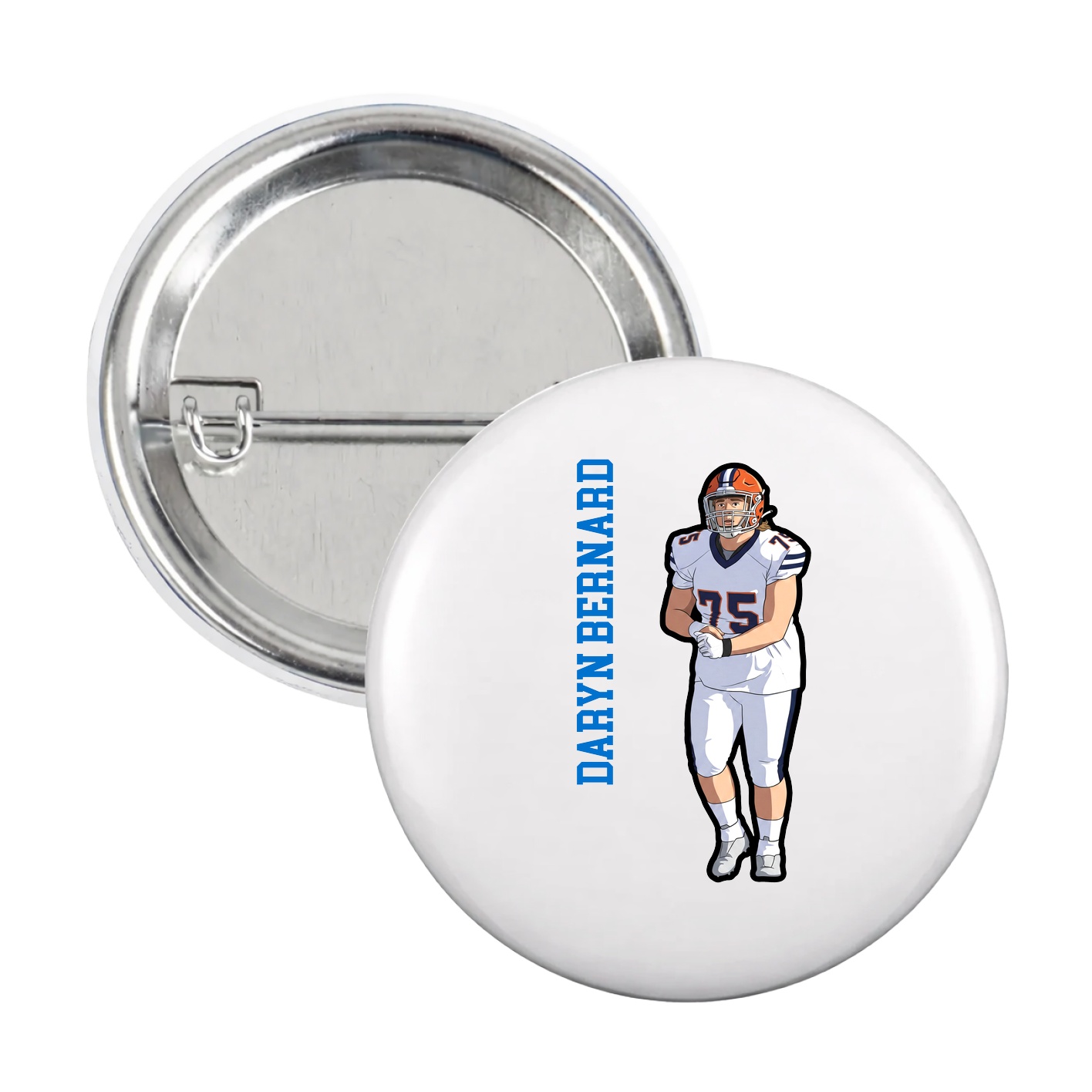 Game Day Button — Name Vertical in White