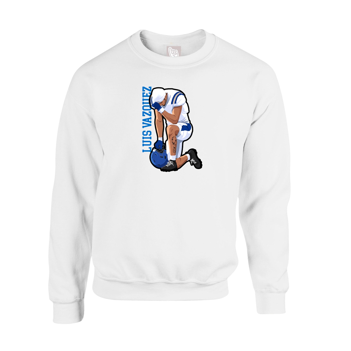 Fleece Crew — Name Vertical in White