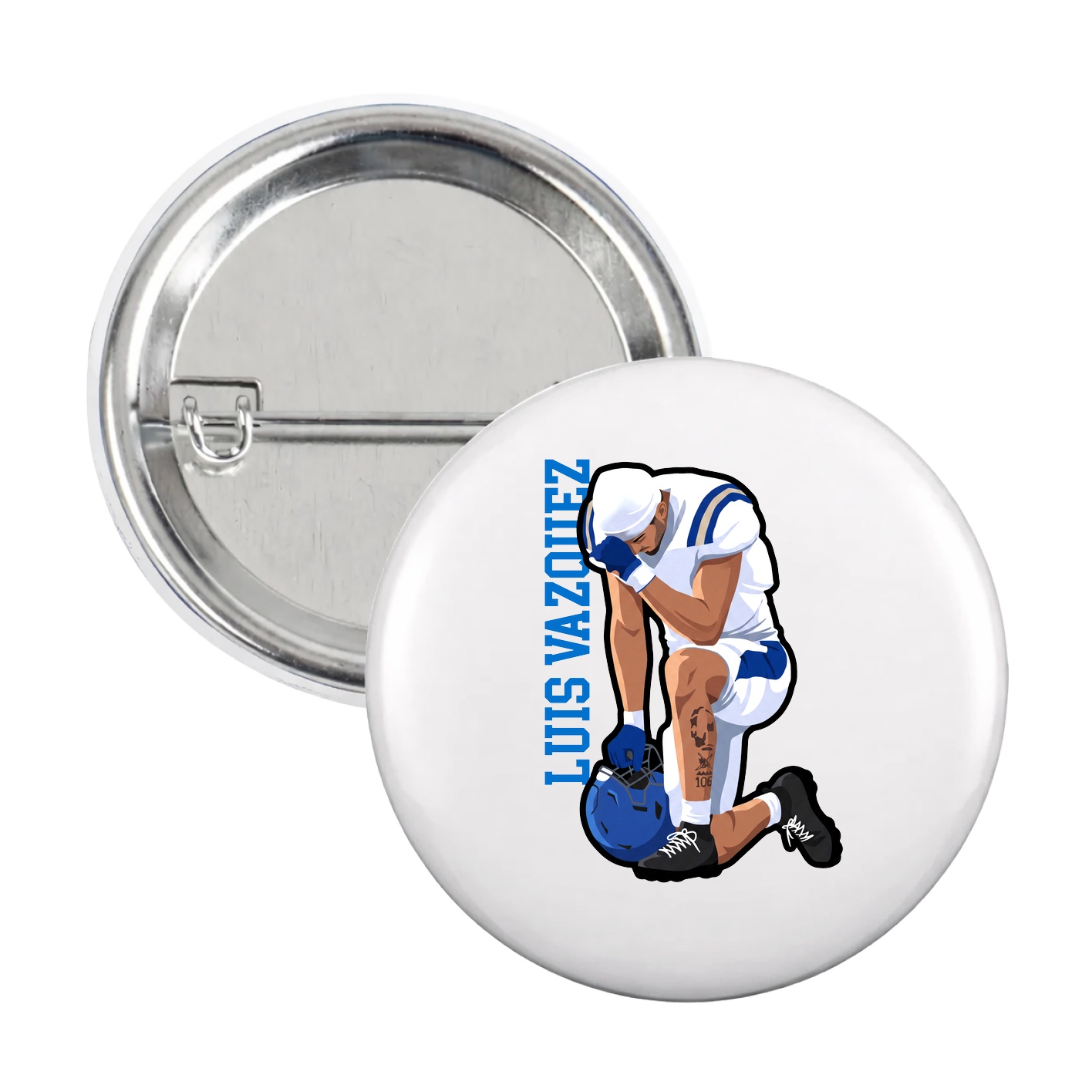 Game Day Button — Name Vertical in White