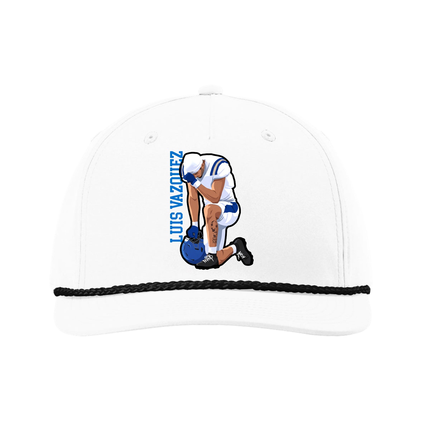Five-Panel Classic Rope Cap — Name Vertical in White
