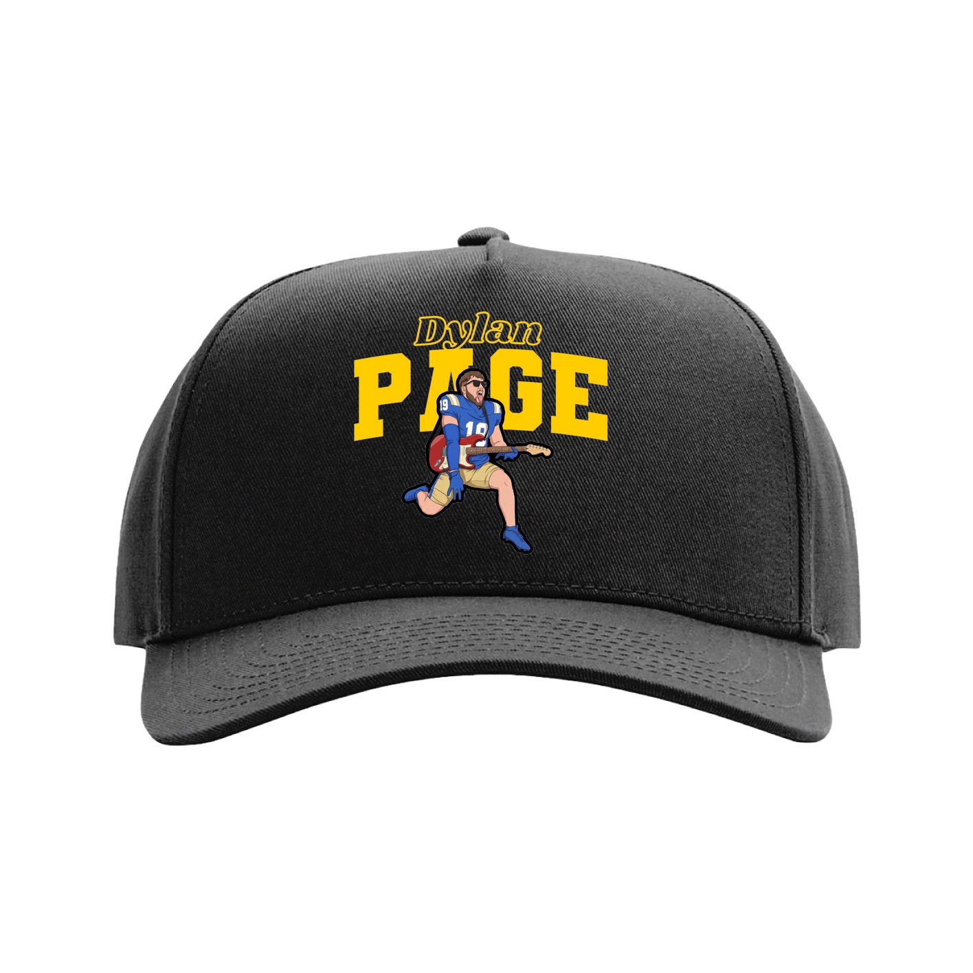 Full Fabric Five-Panel Champ Cap — Name Arch in Black