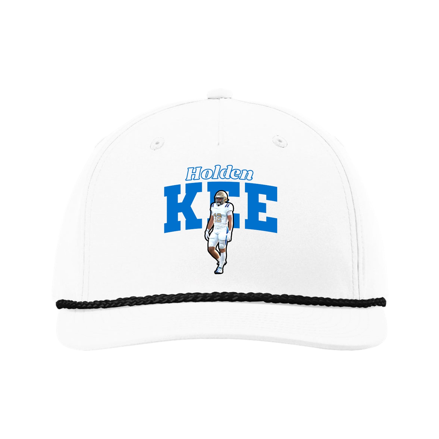 Five-Panel Classic Rope Cap — Name Arch in White