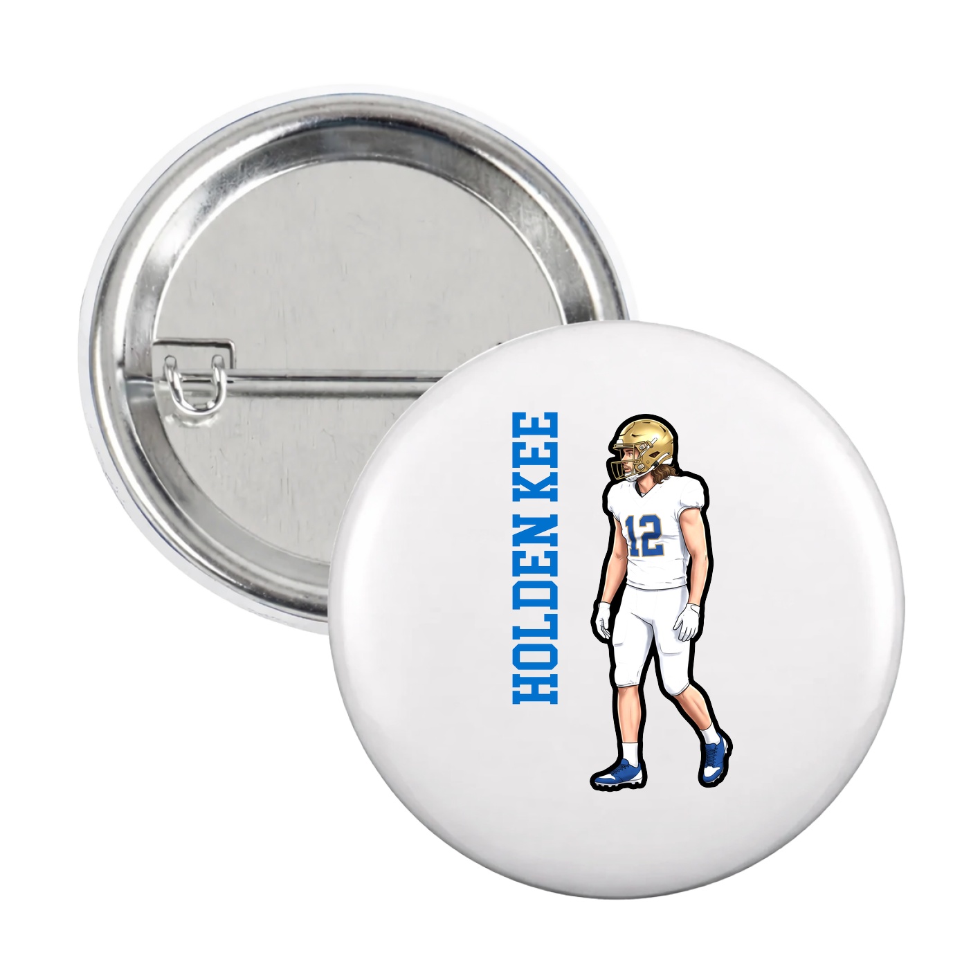 Game Day Button — Name Vertical in White