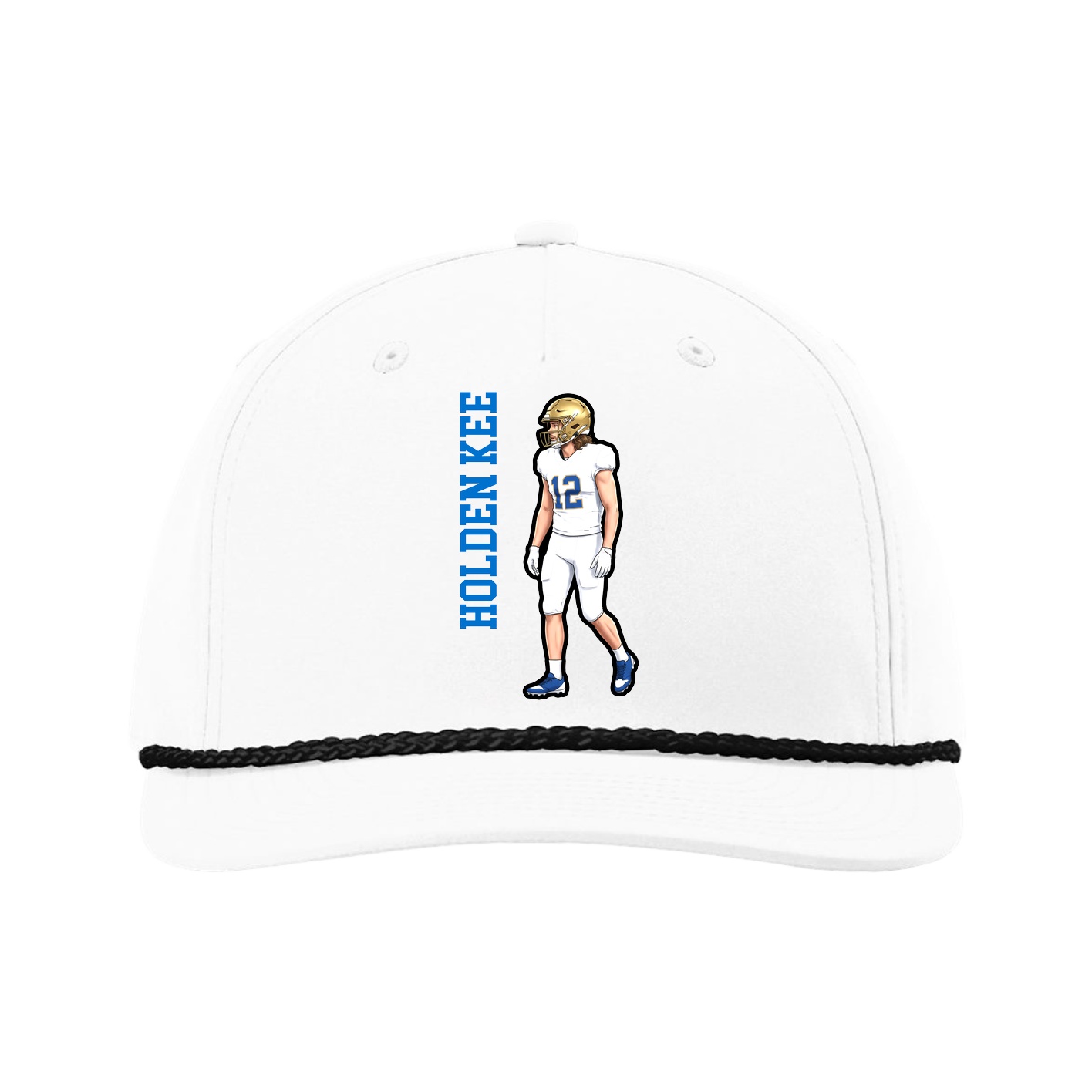 Five-Panel Classic Rope Cap — Name Vertical in White